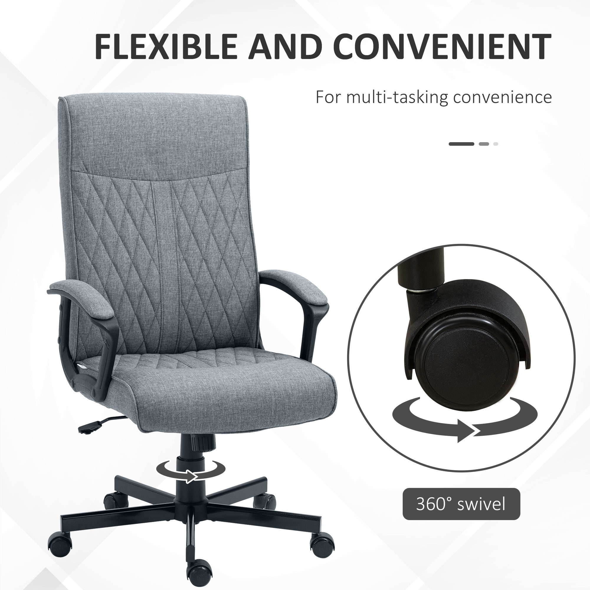Vinsetto High Back Home Office Chair, Linen Fabric Computer Chair, Swivel Desk Chair with Adjustable Height for Living Room, Bedroom, Study, Dark Grey - North Peak Garden Furniture