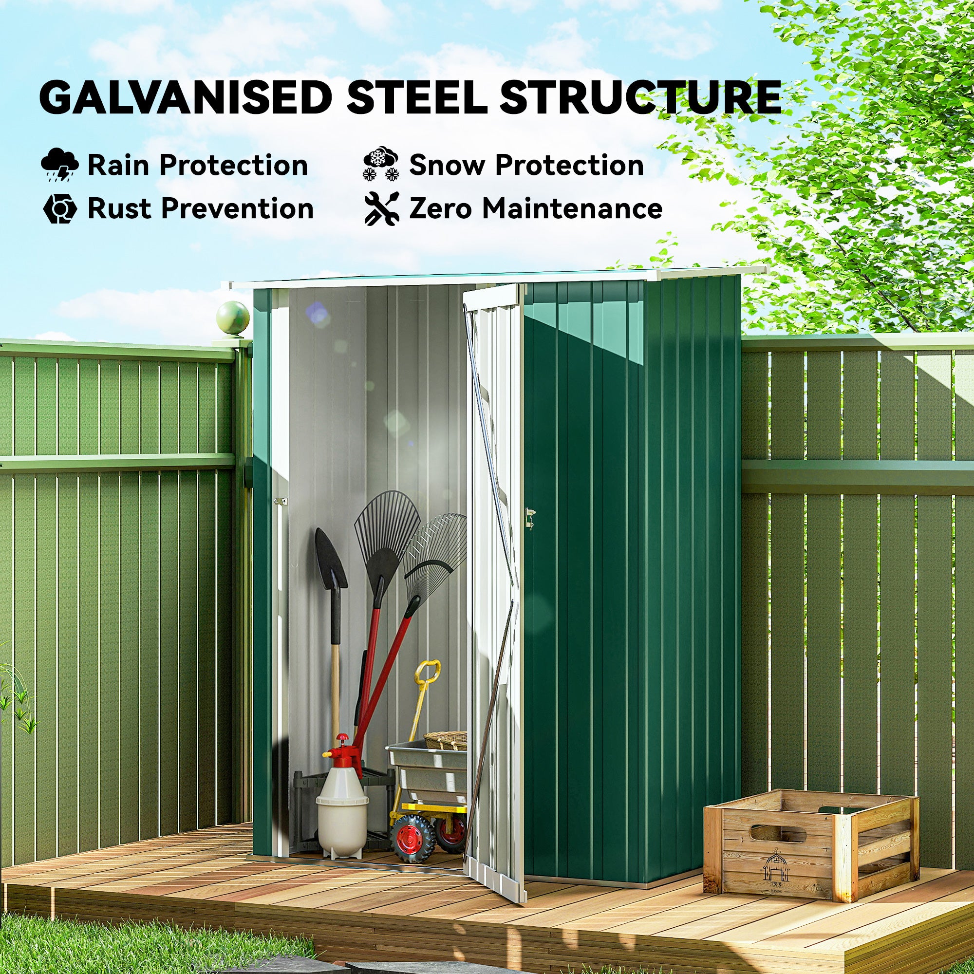 Outsunny 5ft x 3ft Garden Metal Storage Shed, Outdoor Tool Shed with Sloped Roof, Lockable Door for Tools, Equipment, Green
