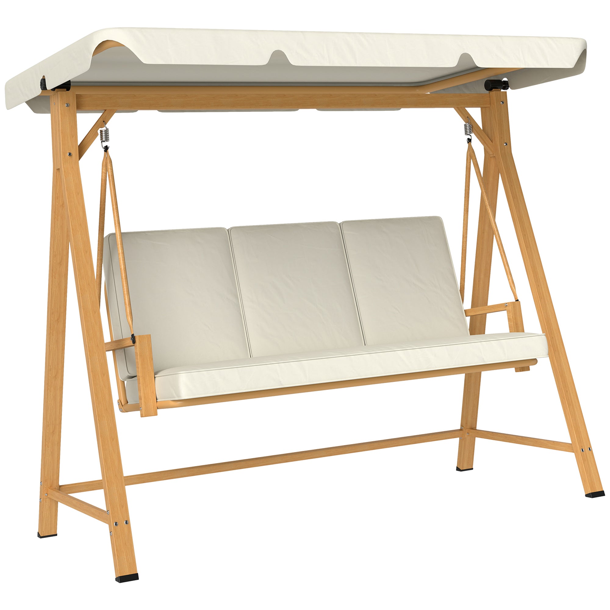Outsunny Three-Seater Garden Swing Bench, with Adjustable Canopy - Beige - North Peak Garden Furniture