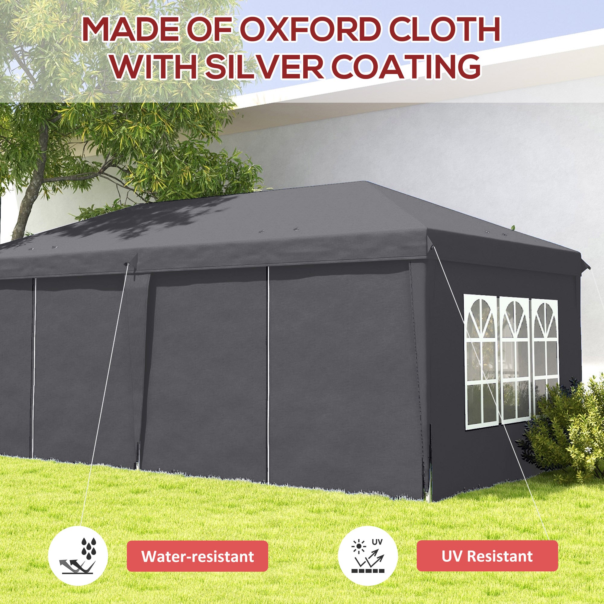 Outsunny 3 x 6m Pop-Up Gazebo, with Curtain Walls and Windows - Grey - North Peak Garden Furniture