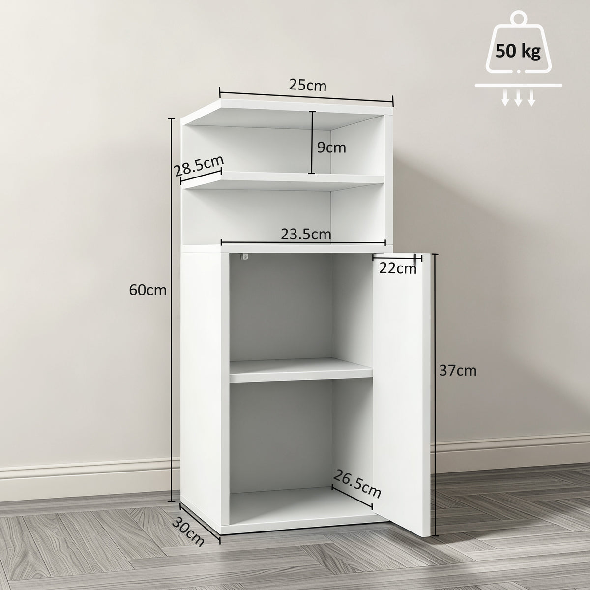 HOMCOM Slim Bedside Table Set of 2, Narrow Bedside Cabinet with Open Cubbies and Cupboard for Bedroom Living Room, White