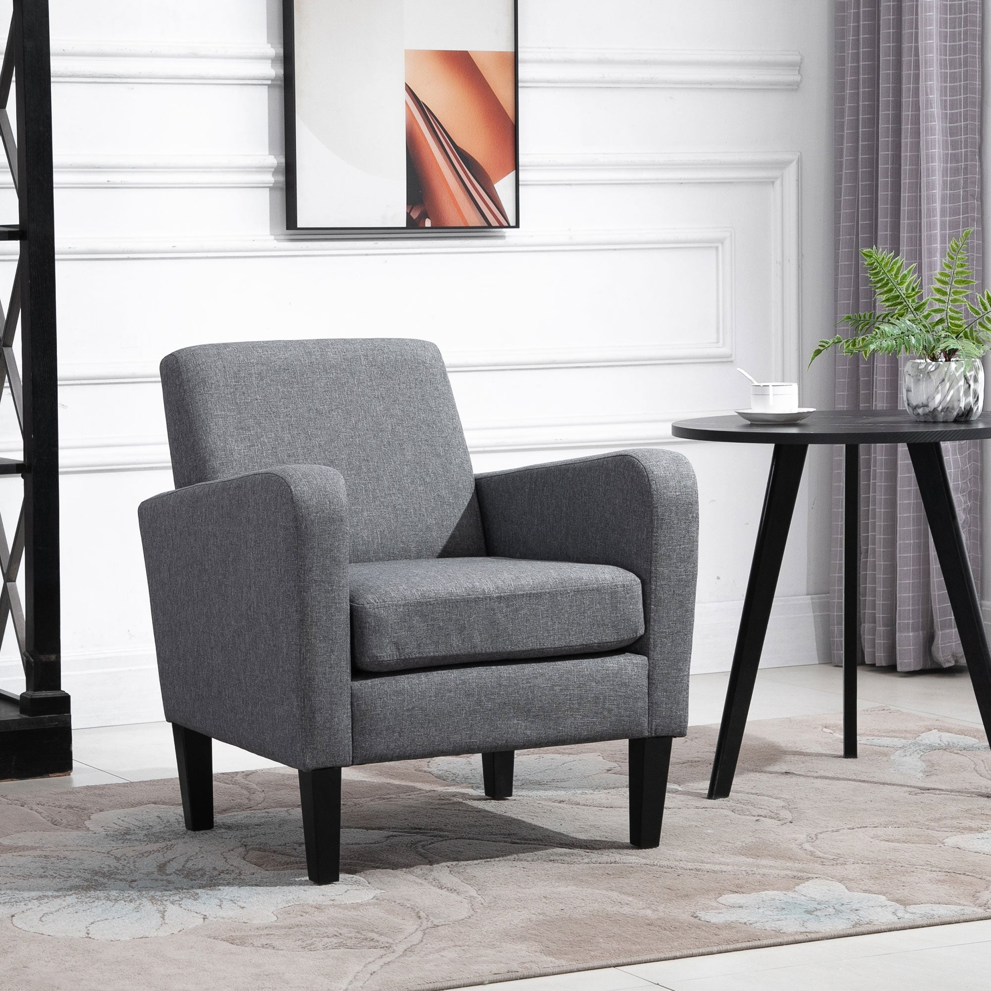 HOMCOM Modern Accent Chair, Occasional Chair with Rubber Wood Legs for Living Room, Bedroom, Grey - North Peak Garden Furniture