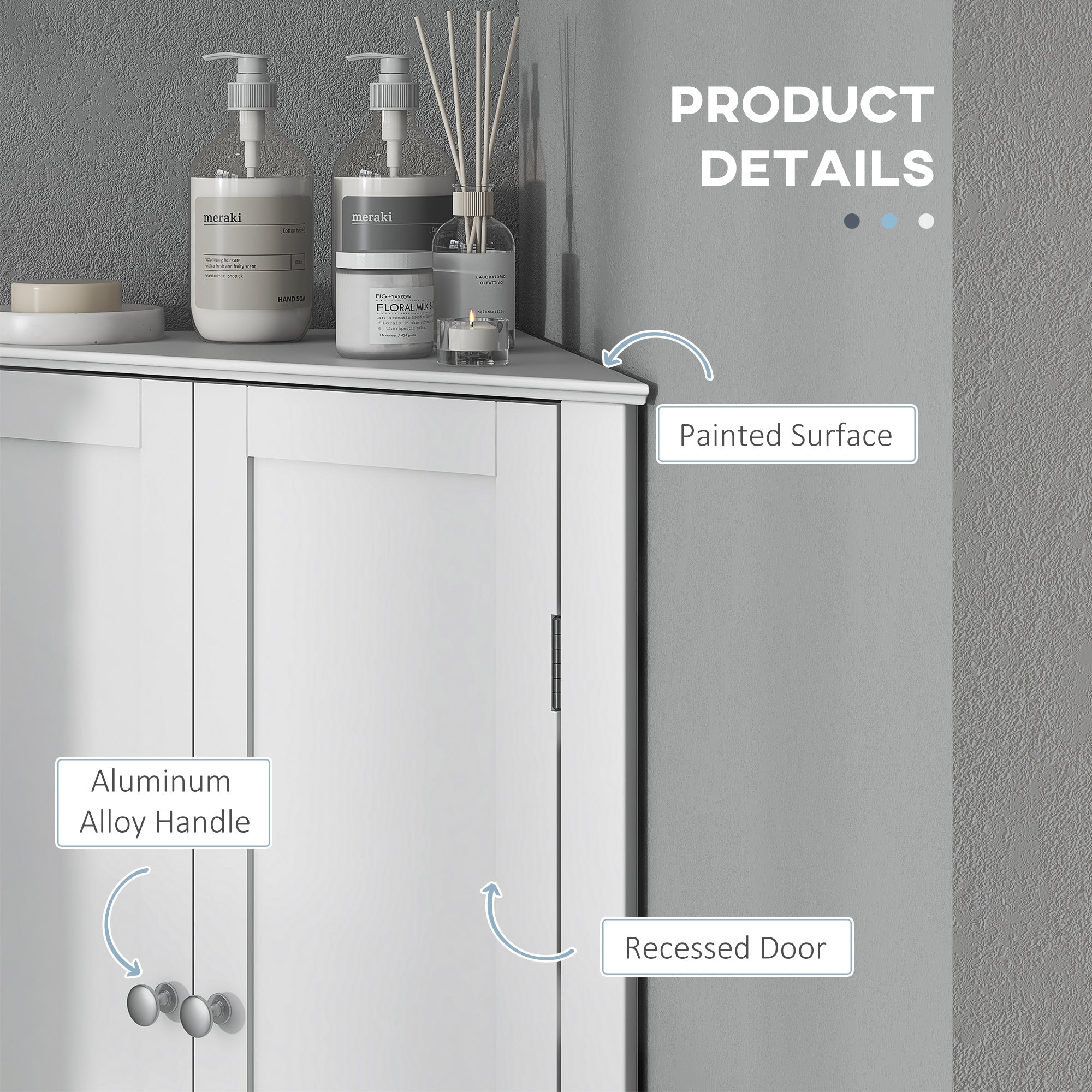 kleankin Triangle Bathroom Cabinet, Corner Bathroom Storage Unit with Adjustable Shelf and Recessed Door, Free Standing, White - North Peak Garden Furniture