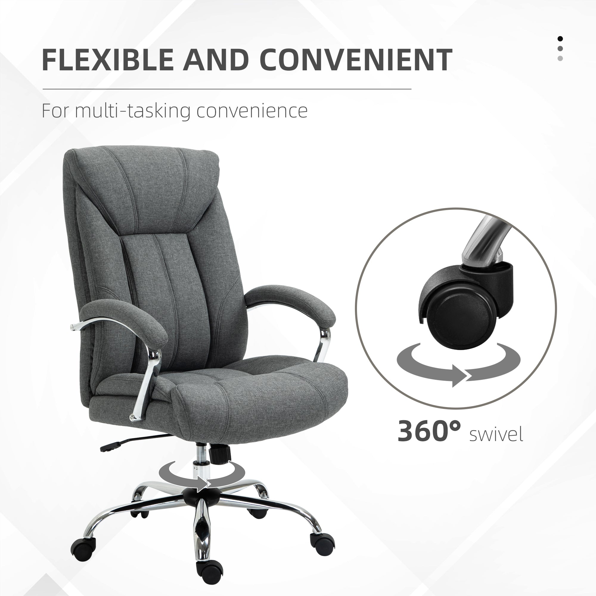 Vinsetto Office Chair, Fabric Desk Chair, Padded Executive Chair with Adjustable Height, Swivel Wheels, Metal Star Base, Grey - North Peak Garden Furniture