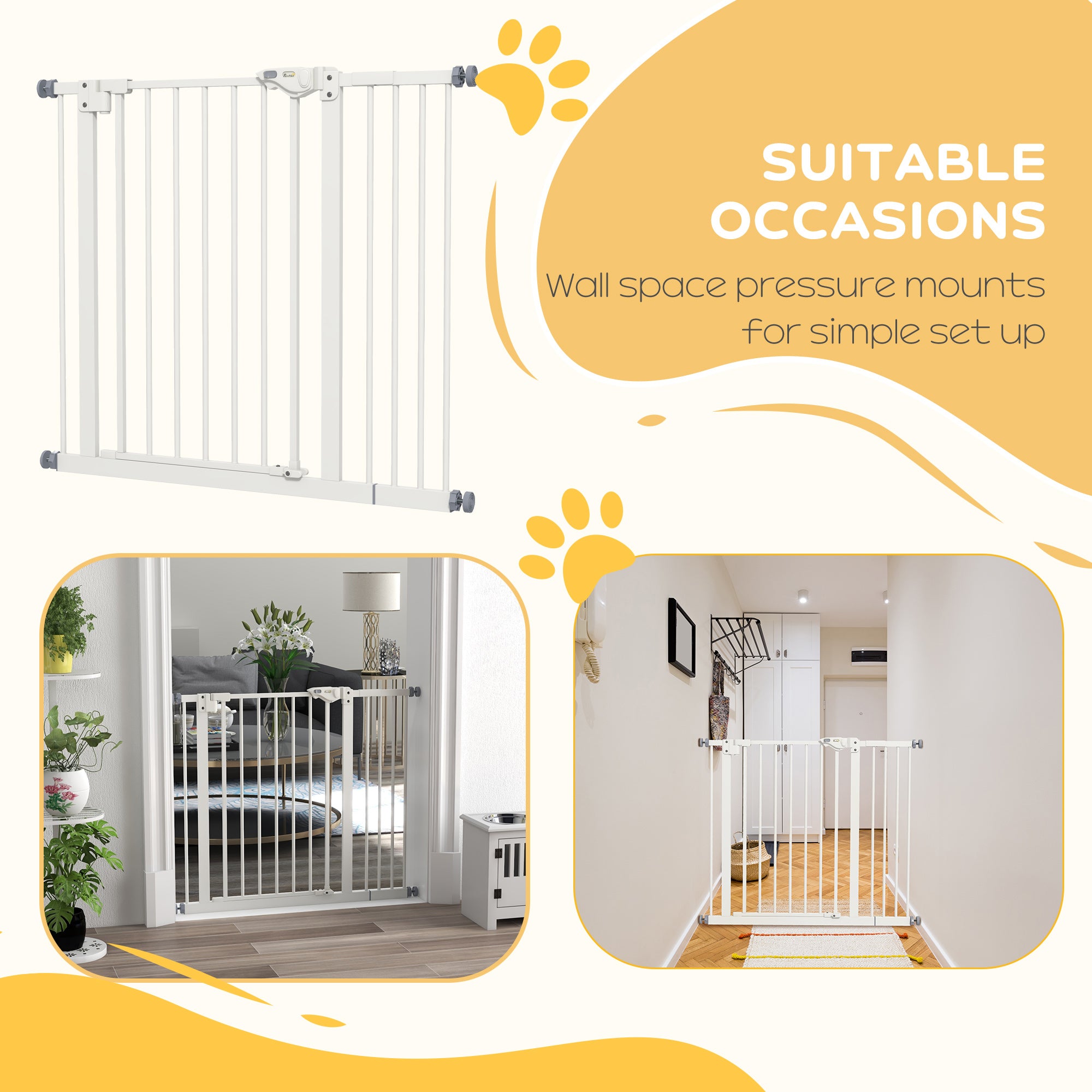 PawHut Metal 74-94cm Wide Adjustable Dog Gate White - North Peak Garden Furniture
