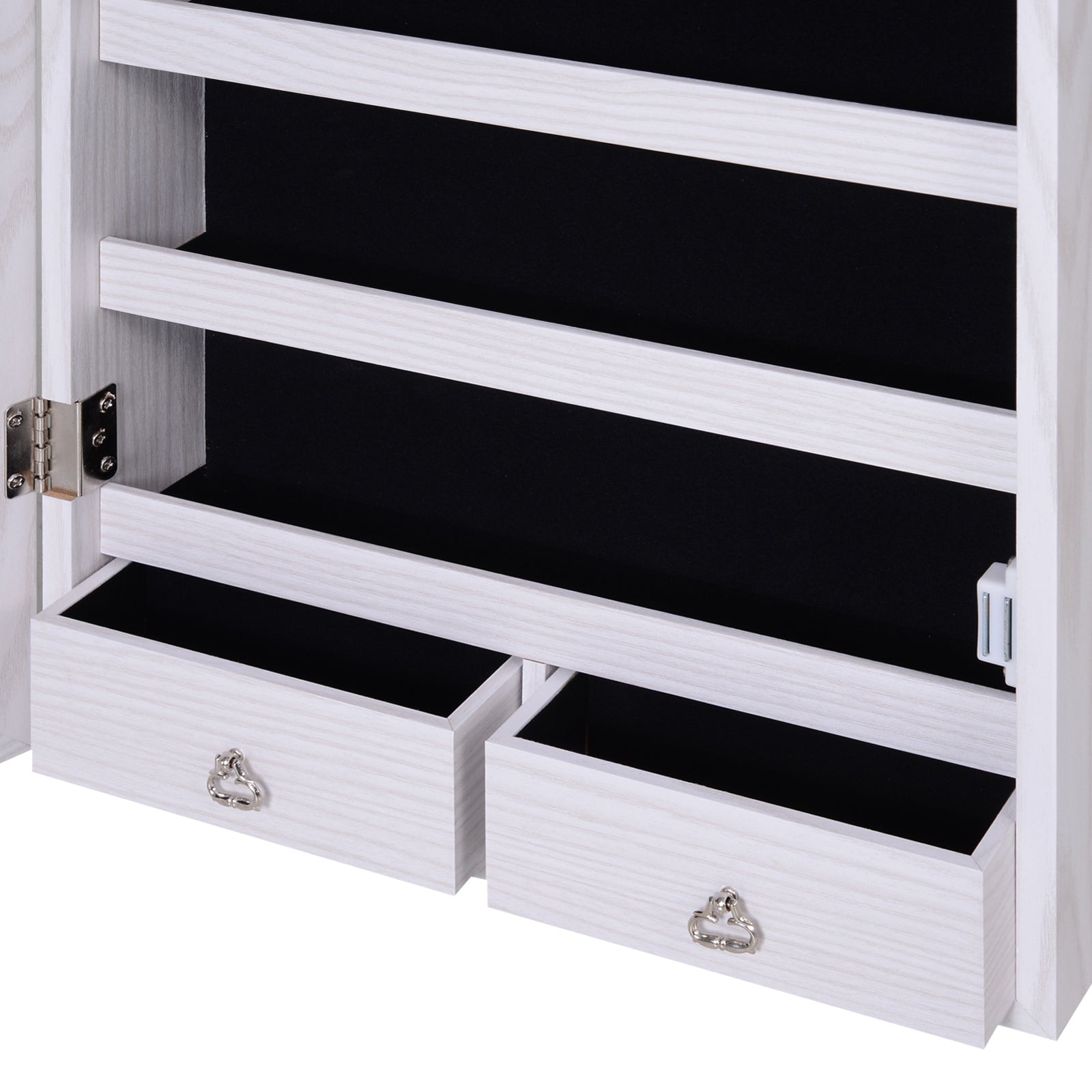 HOMCOM Jewelry Cabinet with Mirror and LED Lights, Lockable Makeup Cosmetics Jewellery Organiser, Mirror with Storage for Bedroom Dressing Room, White - North Peak Garden Furniture