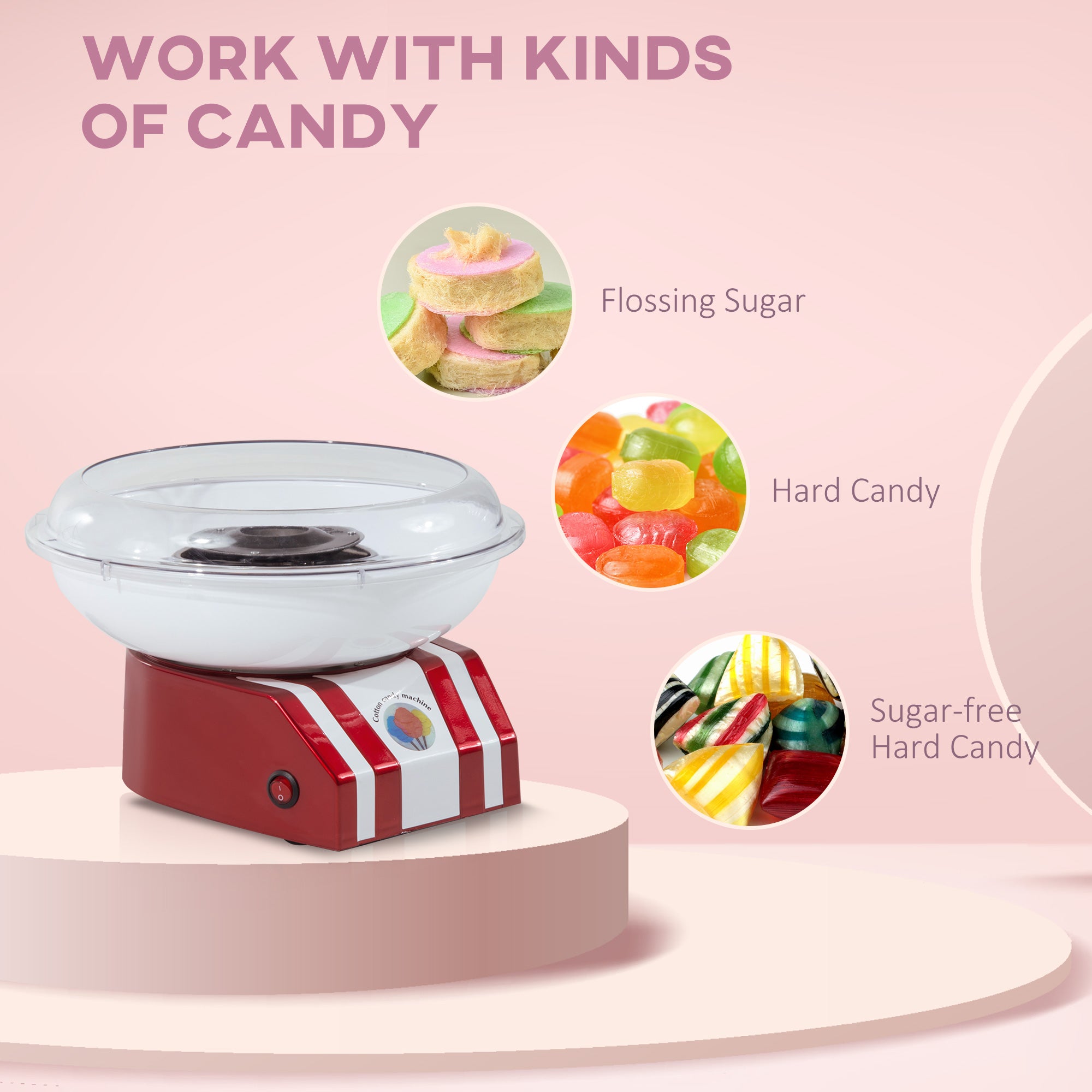 HOMCOM Professional Cotton Floss Machine with 10 Bamboo Sticks, Candy Floss Maker for Children, Adult Party and Birthday, Red - North Peak Garden Furniture