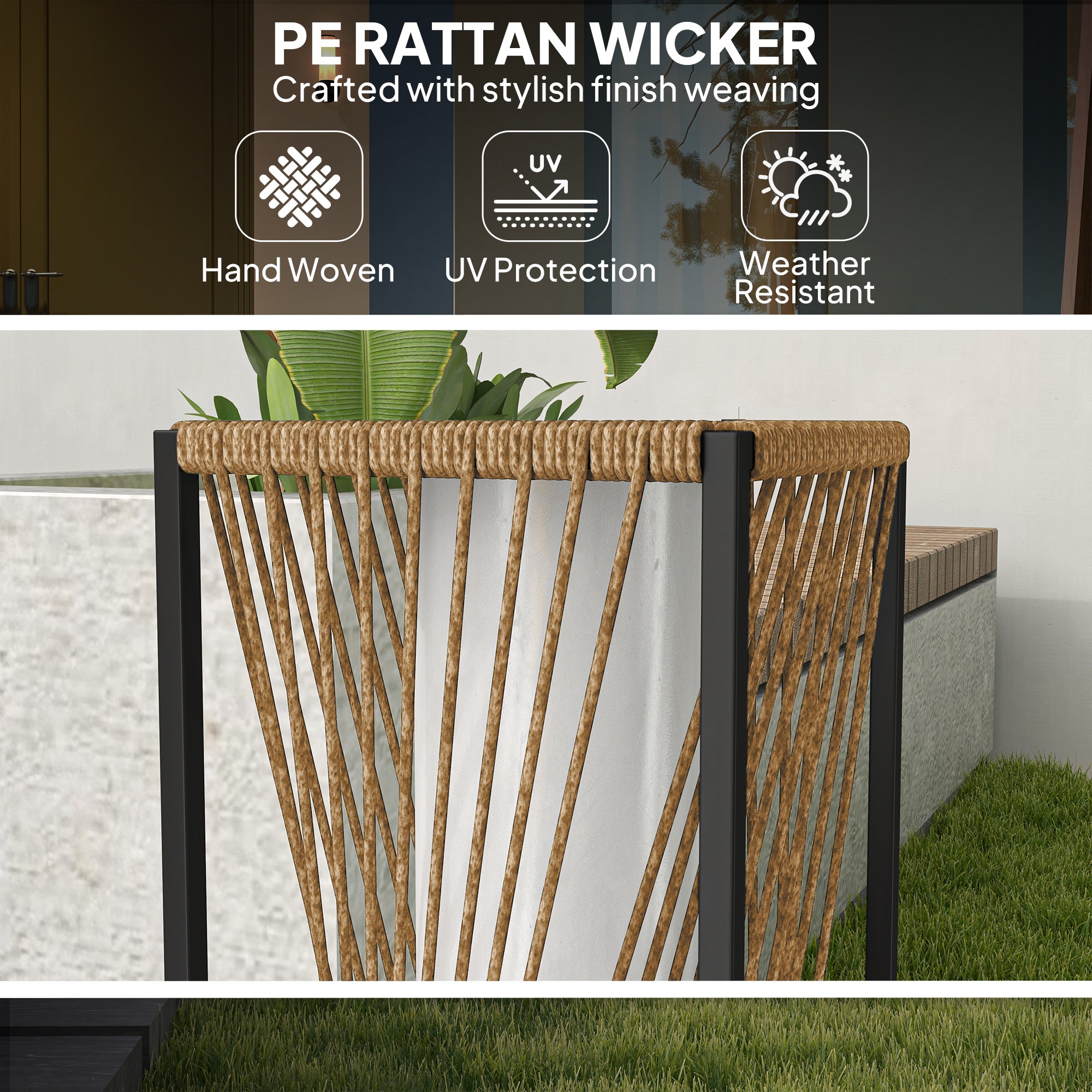 Outsunny Rattan Solar Garden Lights, Auto On/Off LED Floor Lamp, Sand Brown