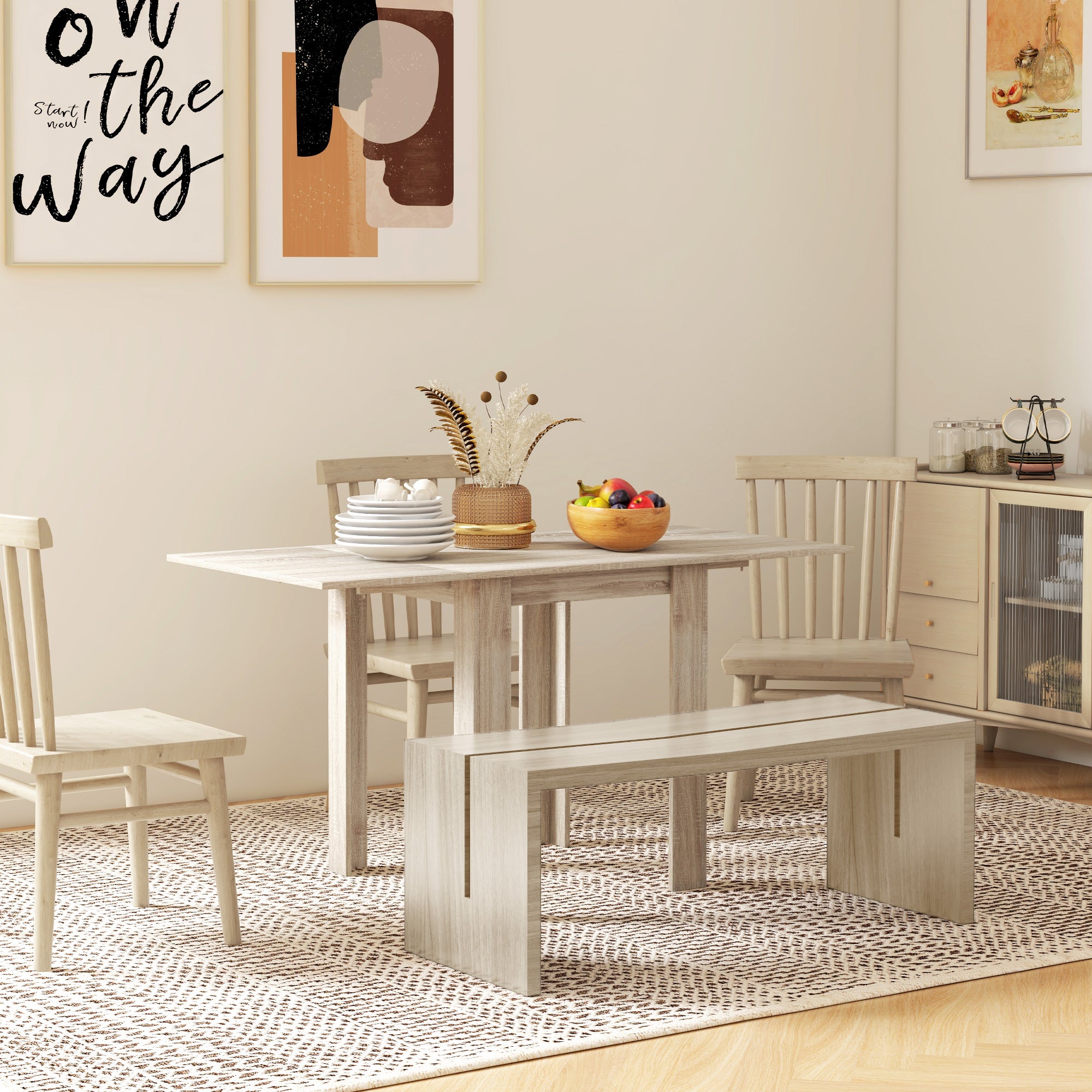 HOMCOM Four-Seater Drop Leaf Dining Table - Wood Effect - North Peak Garden Furniture