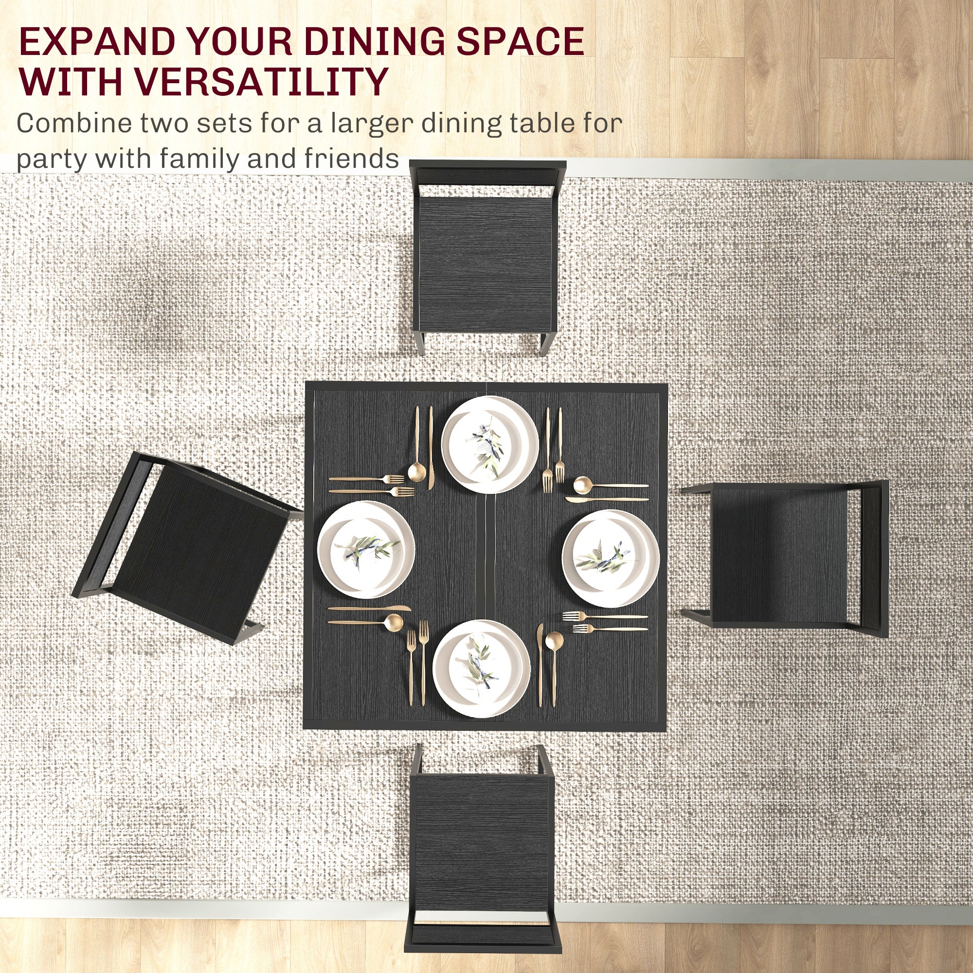 HOMCOM Dining Table and Chairs Set 2, Dining Room Sets, Rectangular Space Saving Table and 2 Chairs for Compact Kitchens, Steel Frame, Black - North Peak Garden Furniture