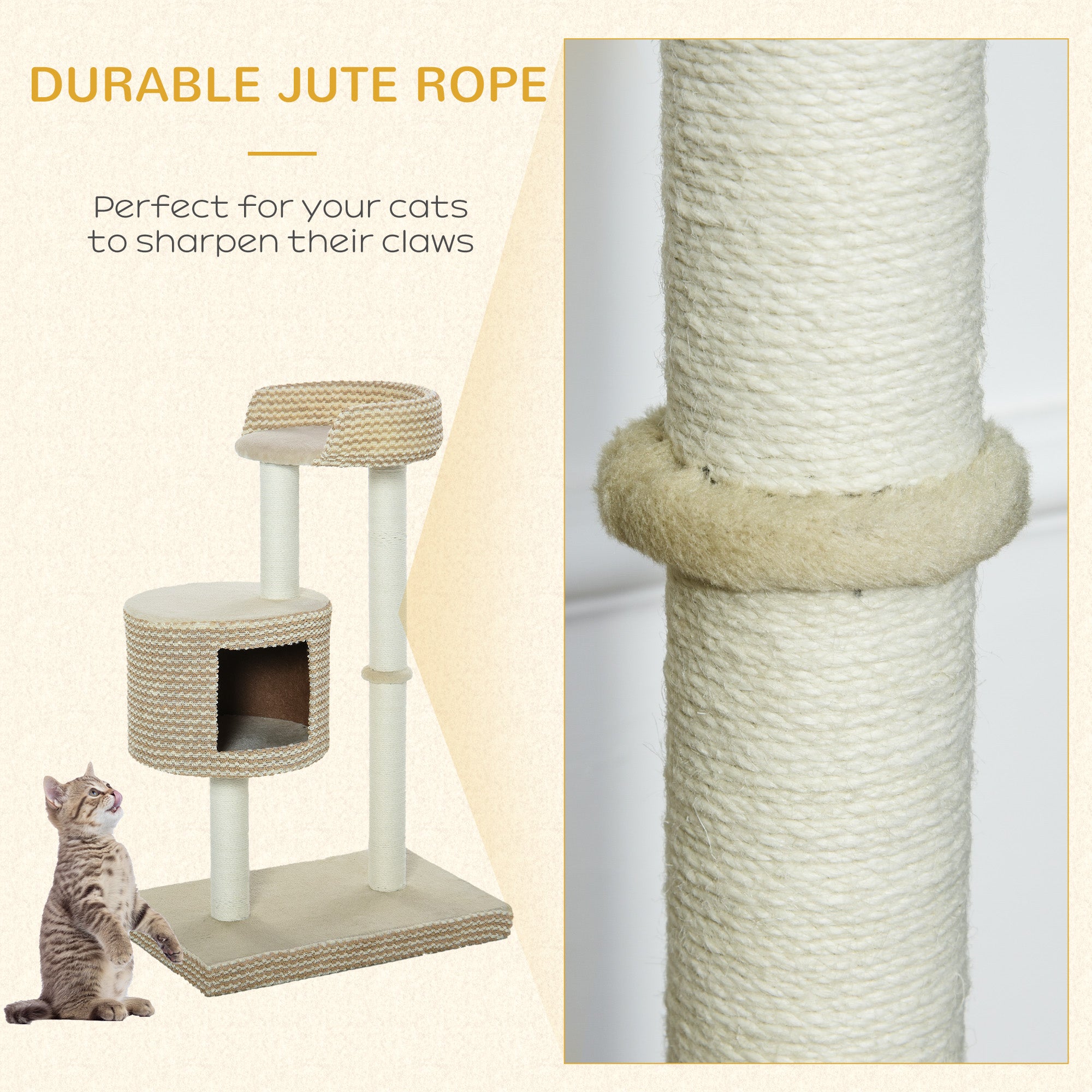 PawHut Multi-Level Cat Tree with Jute Scratching Posts, Condo, Perch, Climbing Frame, Plush Fabric for Kittens