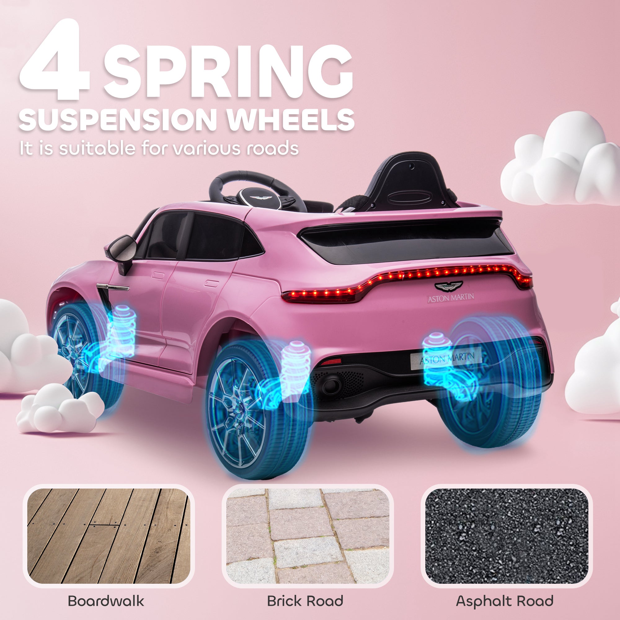 AIYAPLAY Aston Martin DBX Licensed Battery Powered Kids Electric Car, 12V Kids Ride on Car w/ Lights, Music Horn, Pink - North Peak Garden Furniture