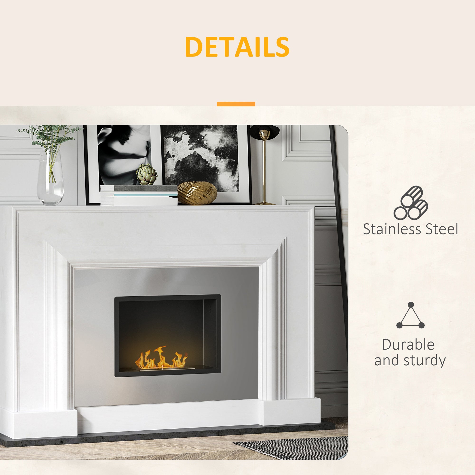 HOMCOM Wall Mounted Ethanol Fireplace, Stainless Steel Bioethanol Heater Stove Fire with 1.5L Tank, 3 Hour Burning Time, Silver - North Peak Garden Furniture