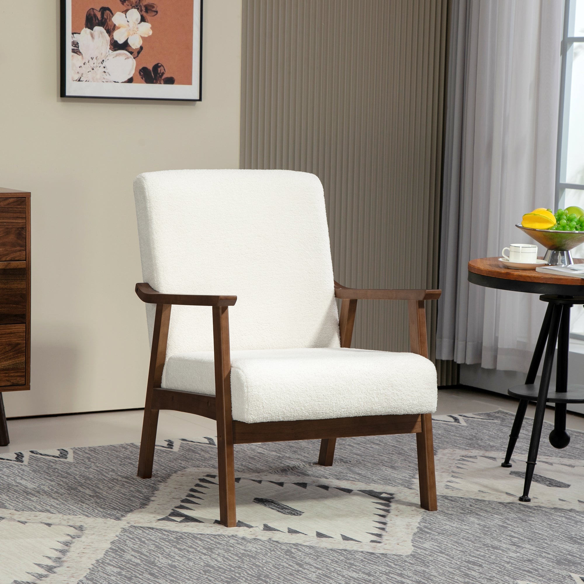 HOMCOM Boucle Seat Mid Century Accent Chair - White - North Peak Garden Furniture