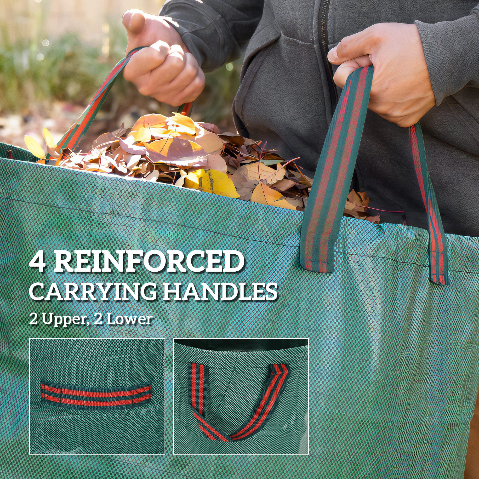 Outsunny Garden Waste Bags, 272L x 3 Heavy Duty Garden Bags, Foldable and Reusable Waste Sacks with Handles for Loading Leaf, Trash, Debris, Green - North Peak Garden Furniture