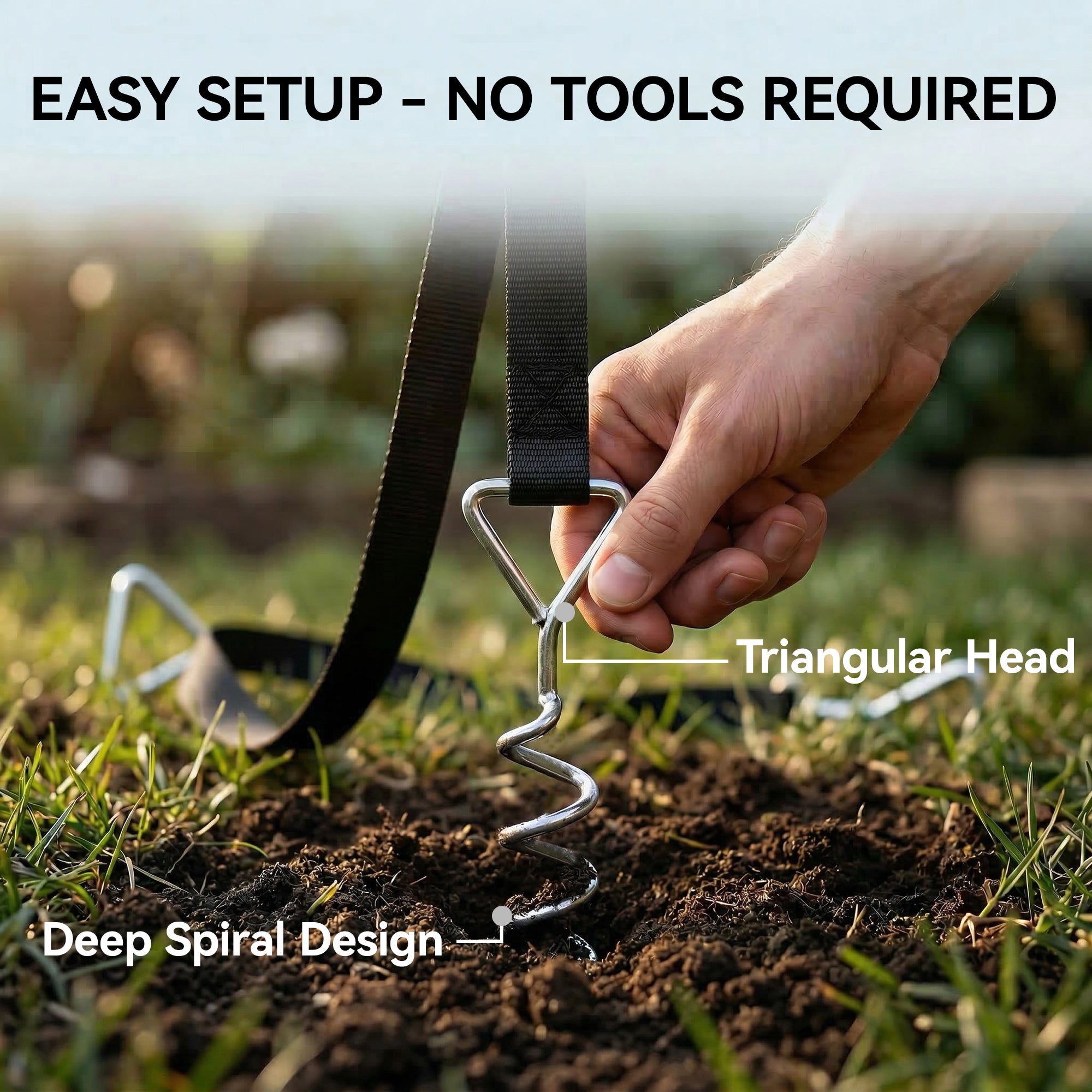SPORTNOW 4Pcs Trampoline Anchor Kit, 32 cm Galvanised Trampoline Stakes, Spiral Ground Anchors with Triangle Head, Straps