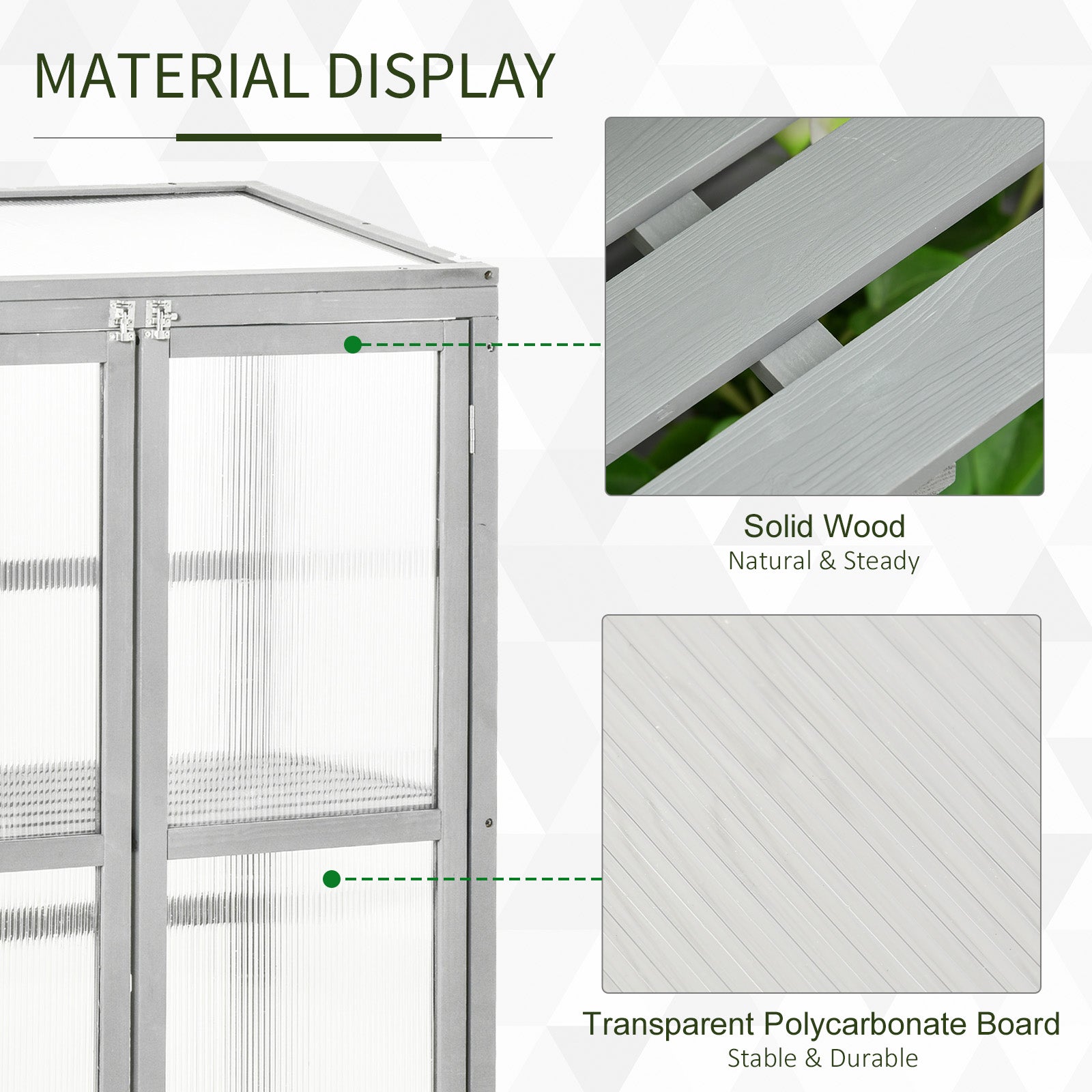 Outsunny Wooden Cold Frame Greenhouse Polycarbonate Garden Grow House for Flower Vegetable Plants with Adjustable Shelf, Double Doors, 76 x 47 x 110cm, Light Grey - North Peak Garden Furniture