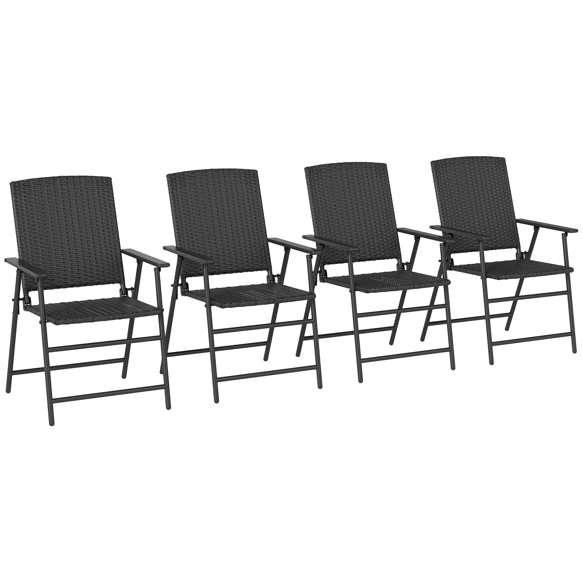 Outsunny Set of Four Folding Rattan Seat Chairs - Black - North Peak Garden Furniture
