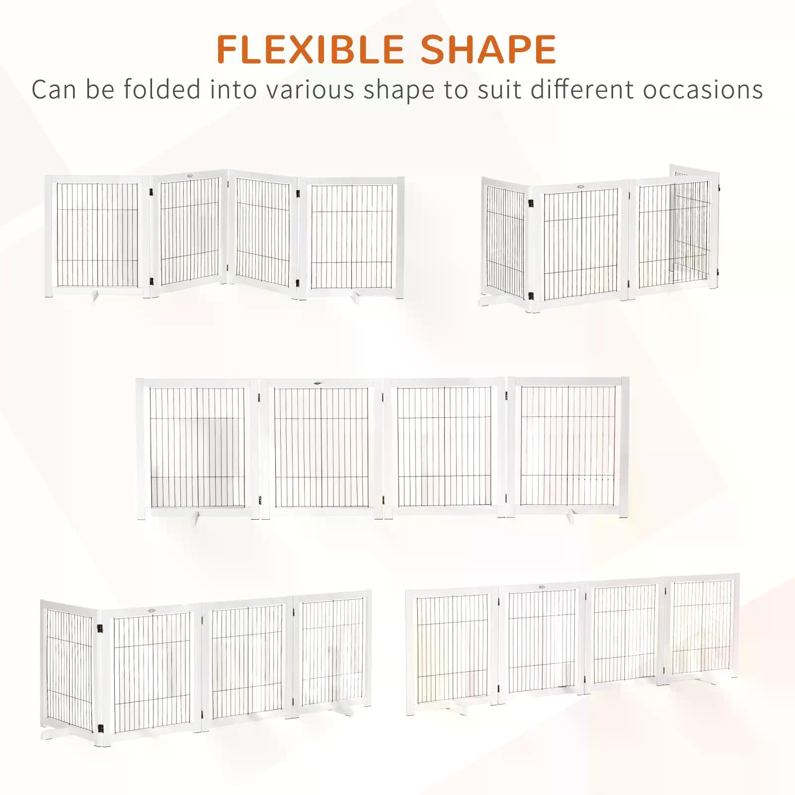 PawHut Freestanding Folding Pet Gate 4 Panels Dog Puppy Barrier with Support Feet