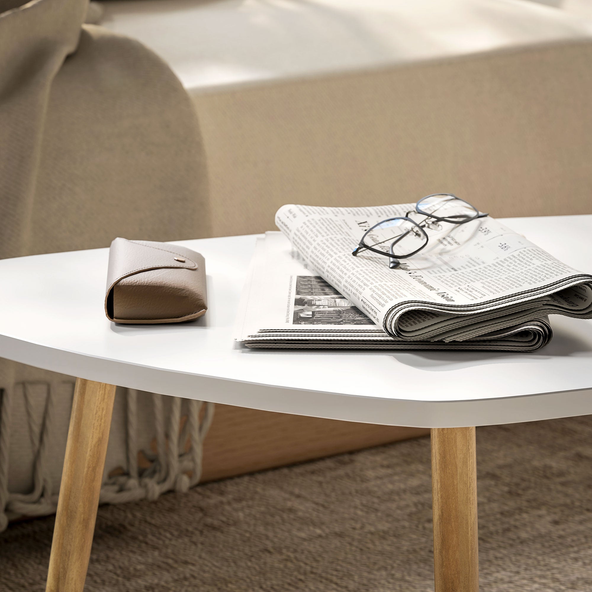 HOMCOM Set of Two Scandinavian-Style Coffee Tables - White - North Peak Garden Furniture