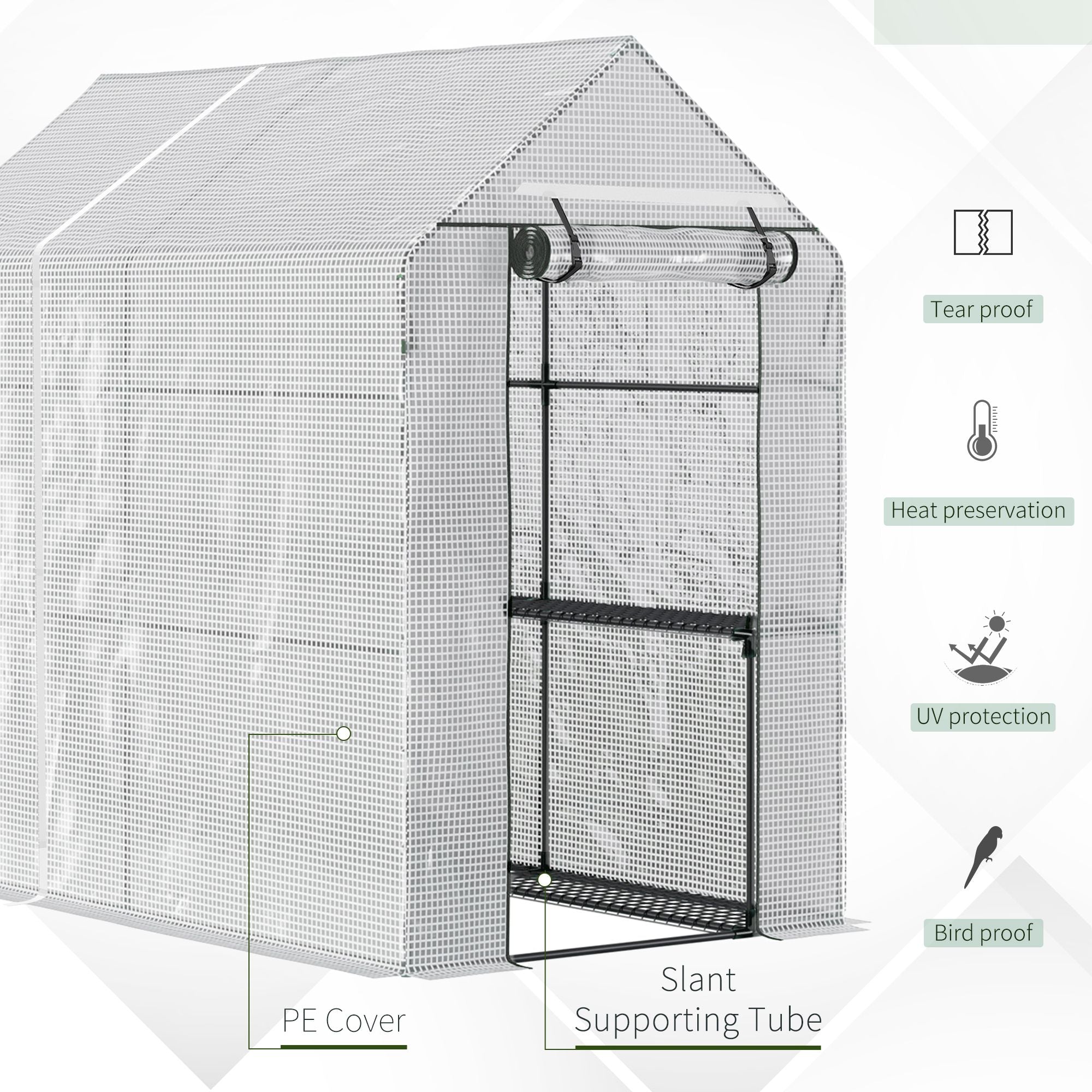 Outsunny Walk in Garden Greenhouse with 2-Tier Shelves Polytunnel Steeple Grow House 6 x 4 x 6ft White - North Peak Garden Furniture