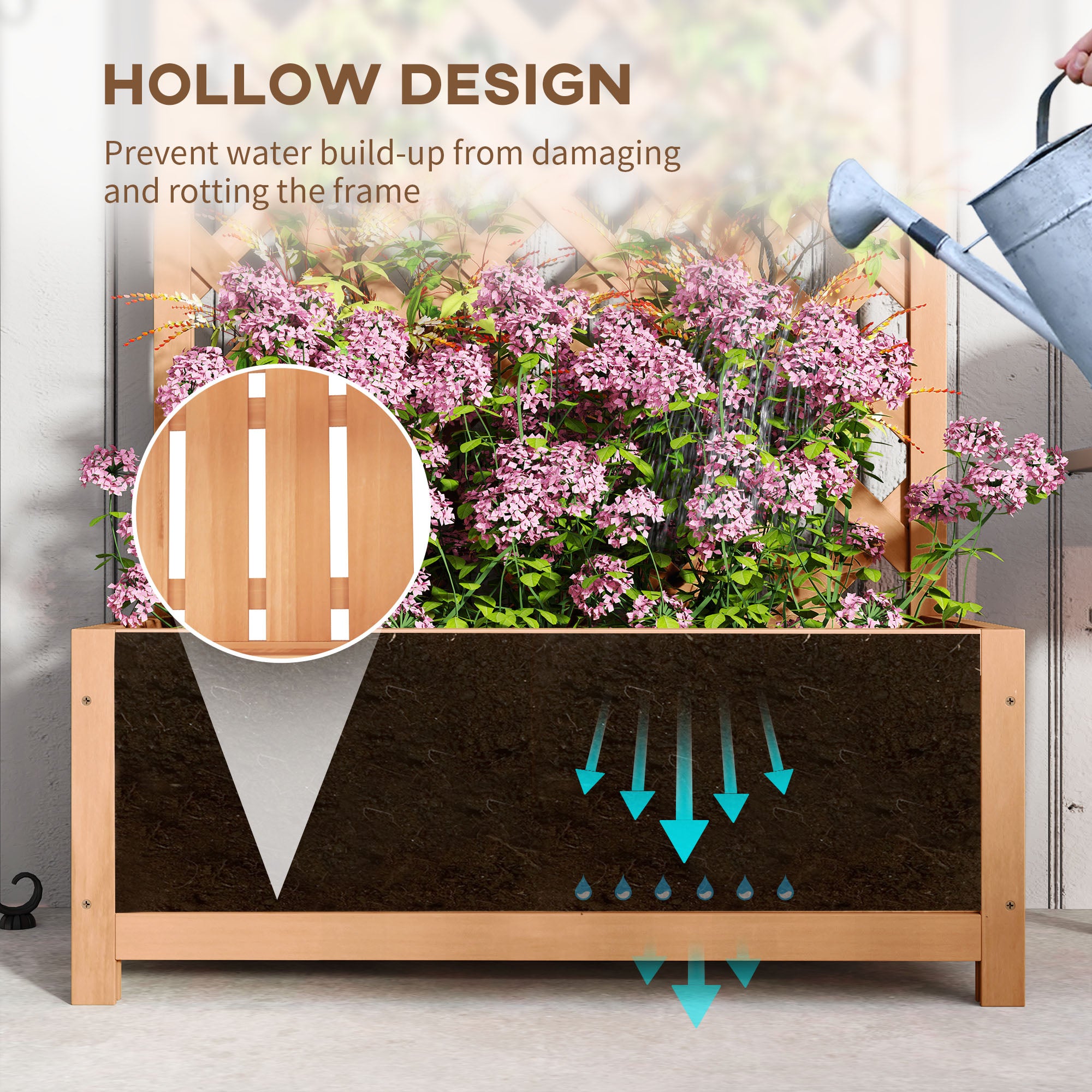Outsunny Wooden Planter with Trellis, Freestanding Raised Bed for Garden with Lattice, Outdoor Planter Box for Climbing Plants, Vines, Flowers, 76 x 36 x 170 cm, Brown