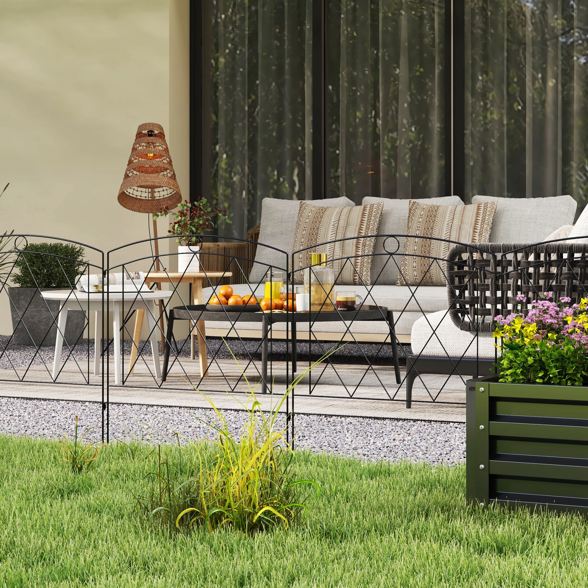 Outsunny Metal Decorative Outdoor Picket Fence Panels Set of 6, Black - North Peak Garden Furniture
