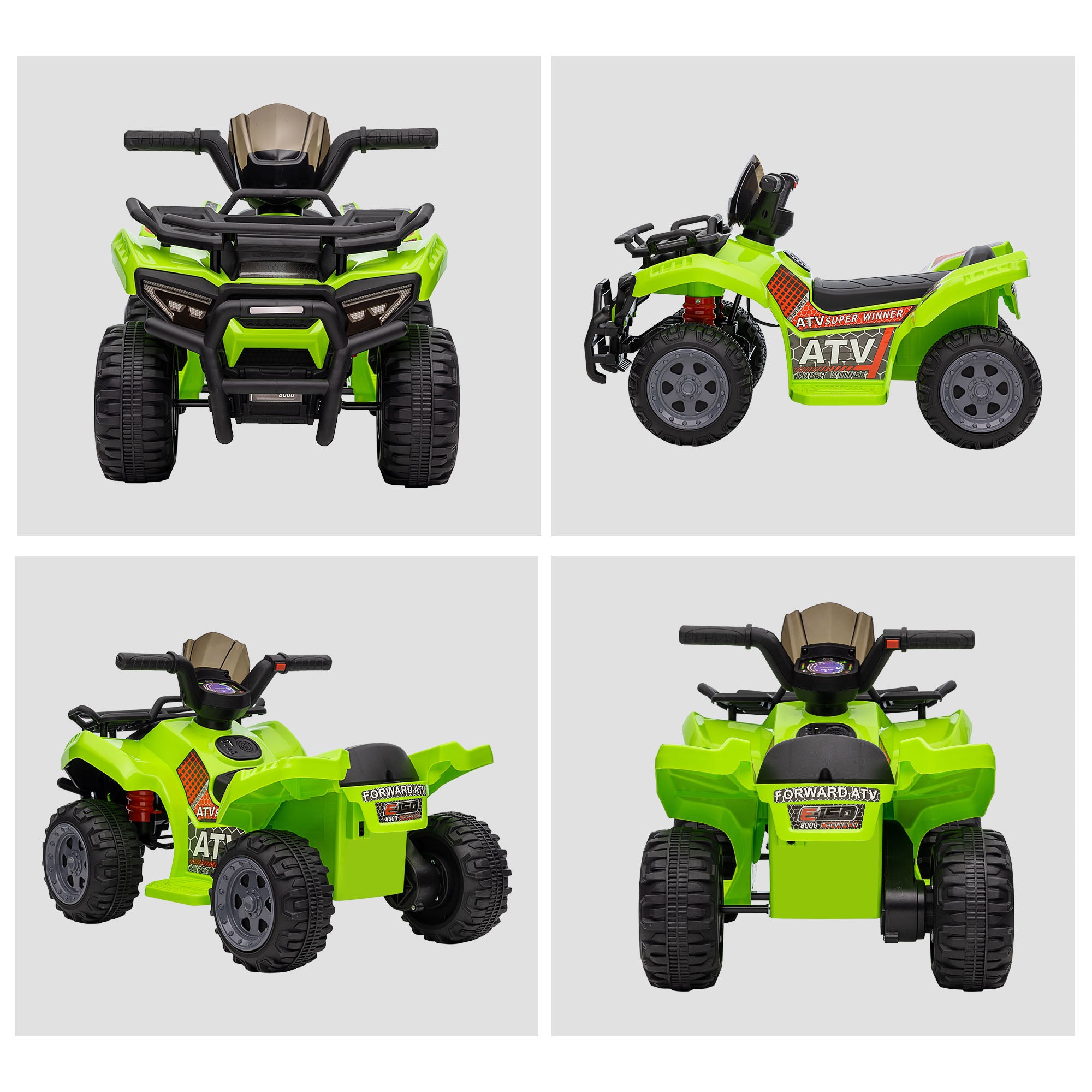 HOMCOM 6V Kids Electric Ride on Car Toddlers Quad Bike All Terrain Vehicle Toy With Music for 18-36 months Green - North Peak Garden Furniture