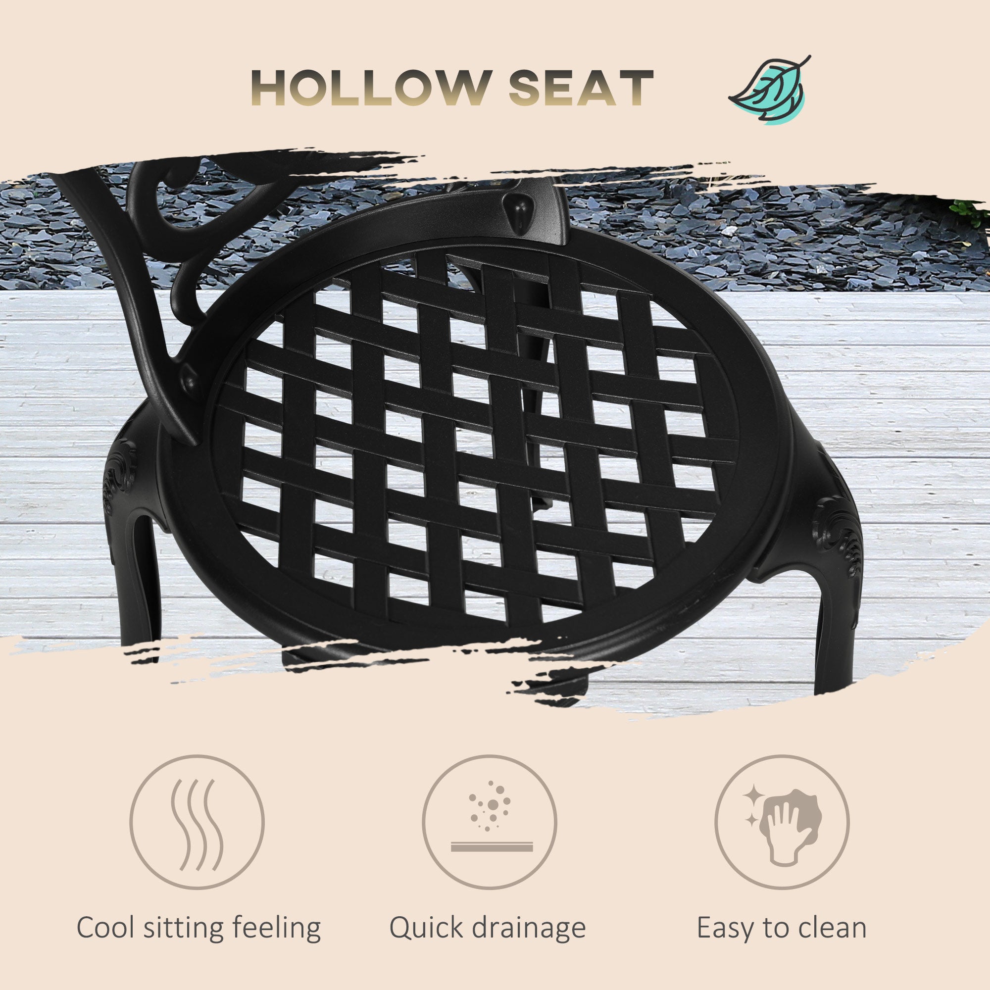 Outsunny 3 Piece Garden Bistro Set, Cast Aluminium Outdoor Furniture Set with Umbrella Hole for Balcony, Porch, Patio, Black - North Peak Garden Furniture