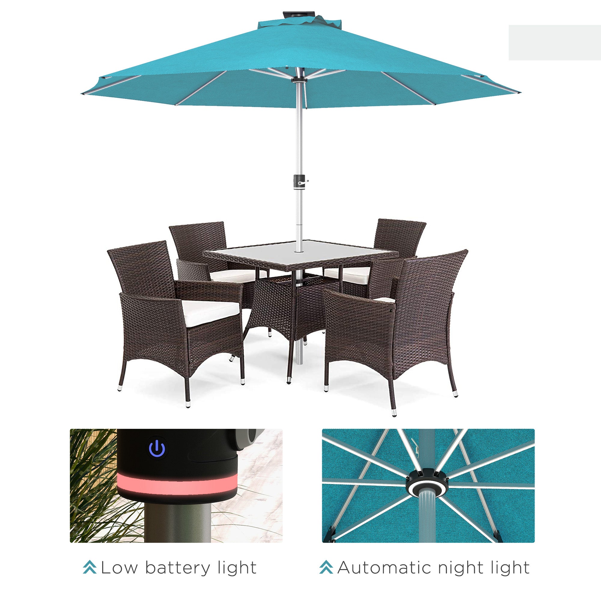 Outsunny 3m Parasol, with Solar-Powered LED Lights - Blue - North Peak Garden Furniture