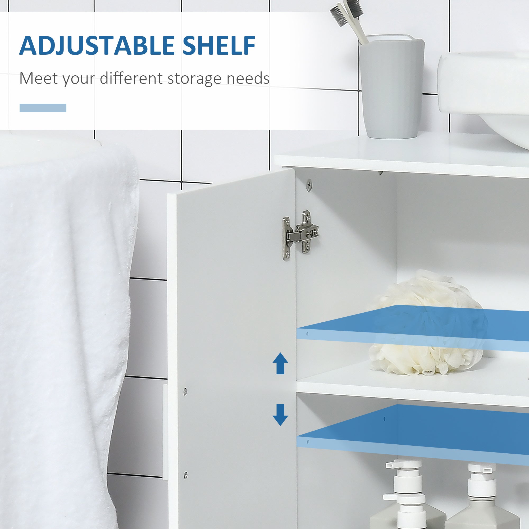 kleankin Pedestal Under Sink Cabinet, Modern Bathroom Vanity Unit, Storage Cupboard with Double Doors, Adjustable Shelf, White - North Peak Garden Furniture