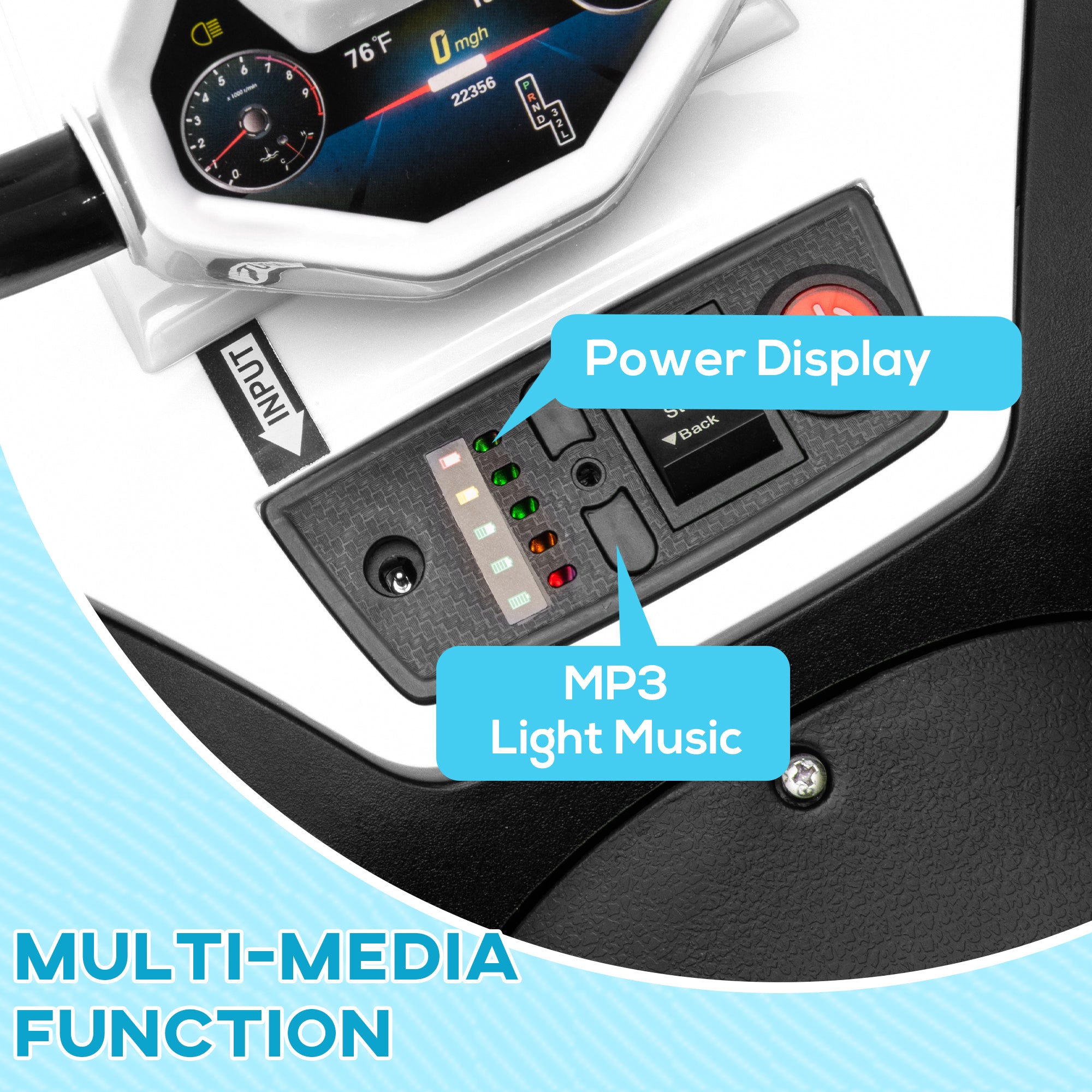 AIYAPLAY 12V Kids Electric Quad Bike w/ Spring Suspension System, Forward & Backward, LED Light, Music, MP3, White - North Peak Garden Furniture