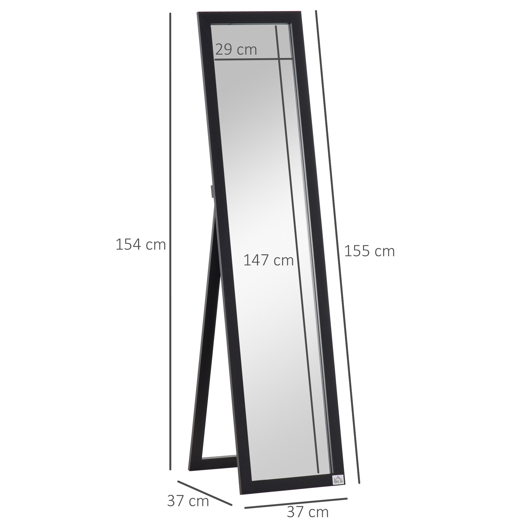 HOMCOM Full Length Mirror for Bedroom, Free Standing Dressing Mirror, Wall Mirror for Living Room, 37 x 154 cm, Black - North Peak Garden Furniture