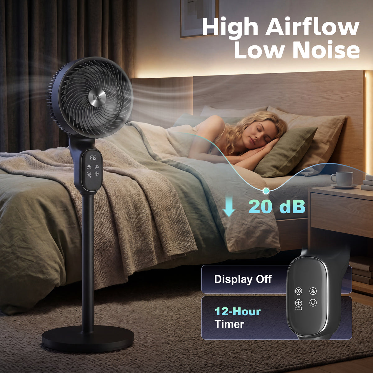 HOMCOM 20 dB Silent Standing Fan for Bedroom, 39in Pedestal Fan with Remote, Oscillating, 8 Speeds, Adjustable Height, Black