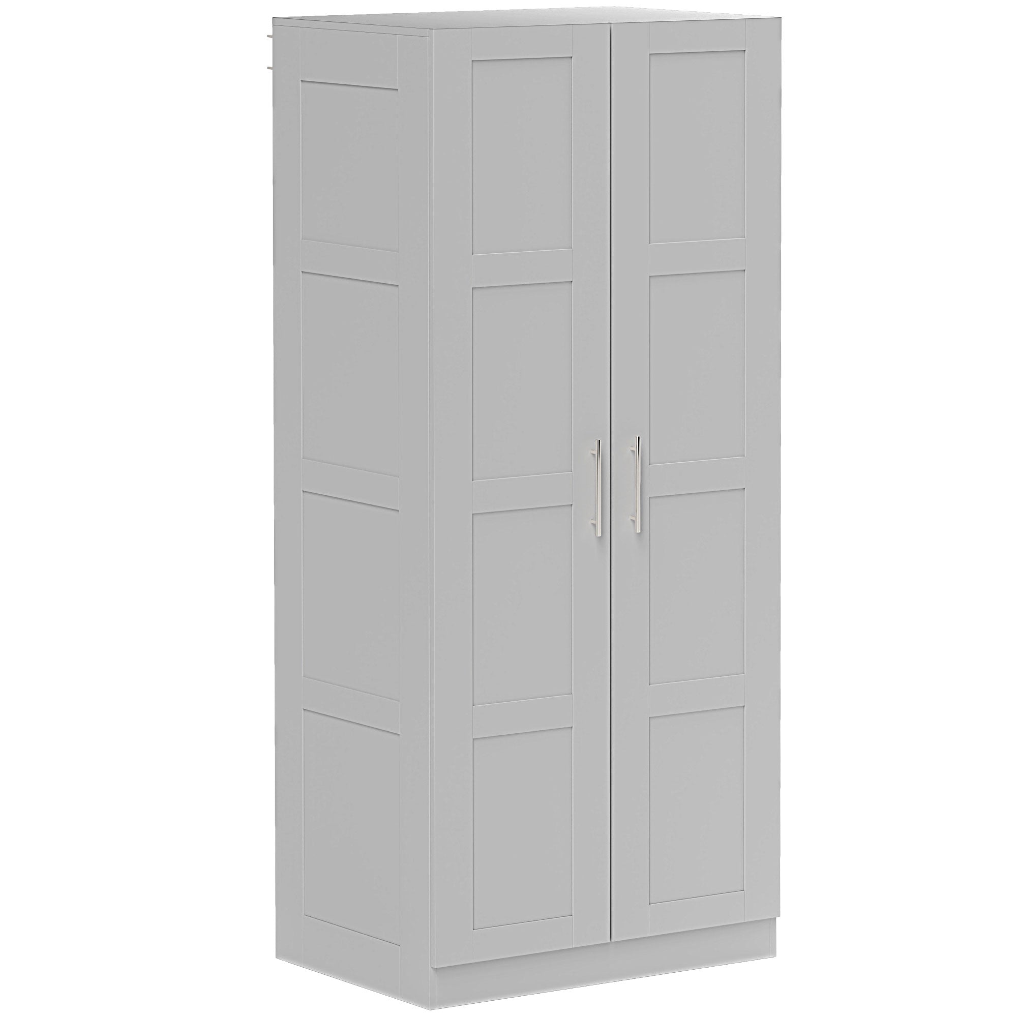 HOMCOM Double Paneled Door Wardrobe, with Shelves - Grey - North Peak Garden Furniture