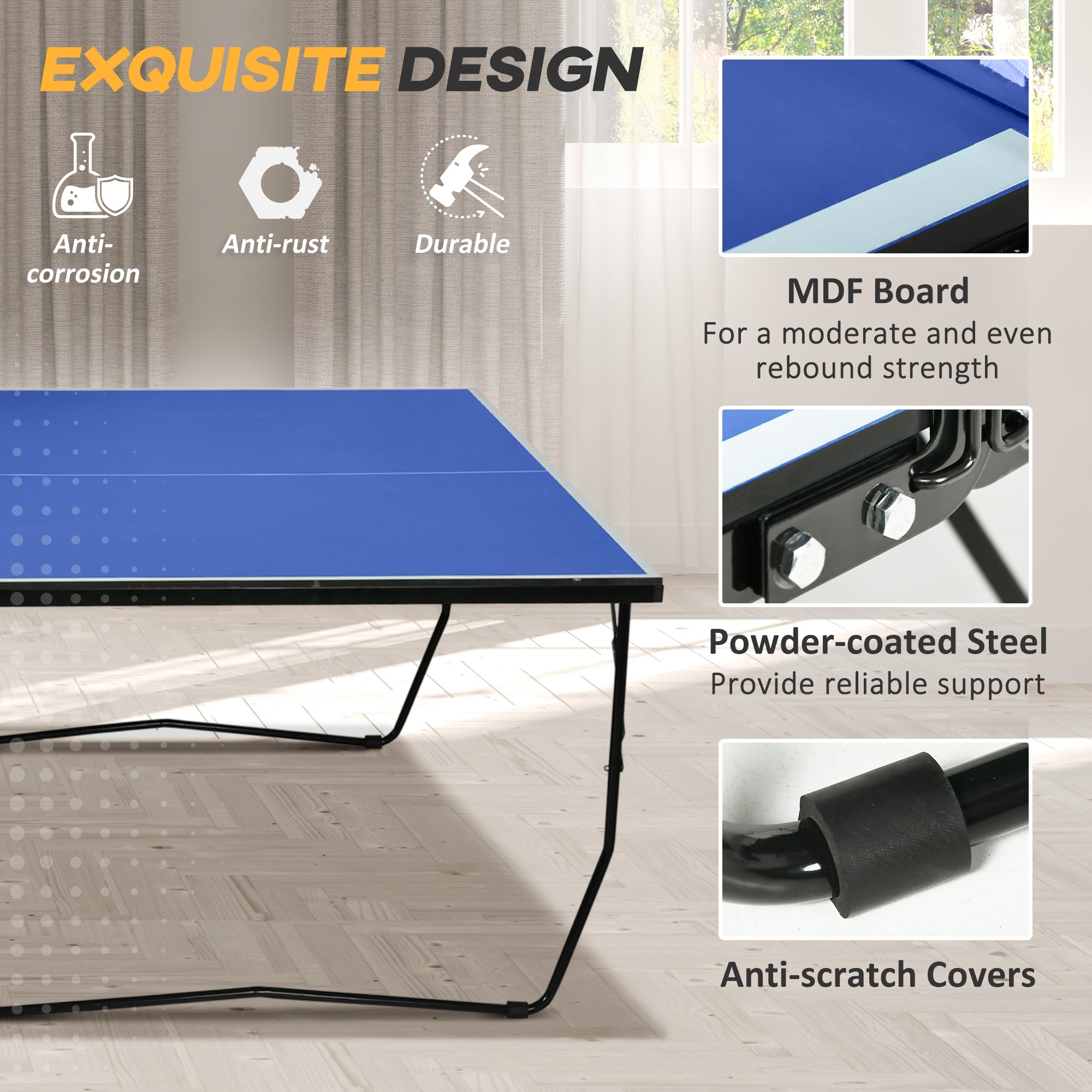 SPORTNOW 9FT Folding Table Tennis Table, with 8 Wheels, for Indoor Use - Blue