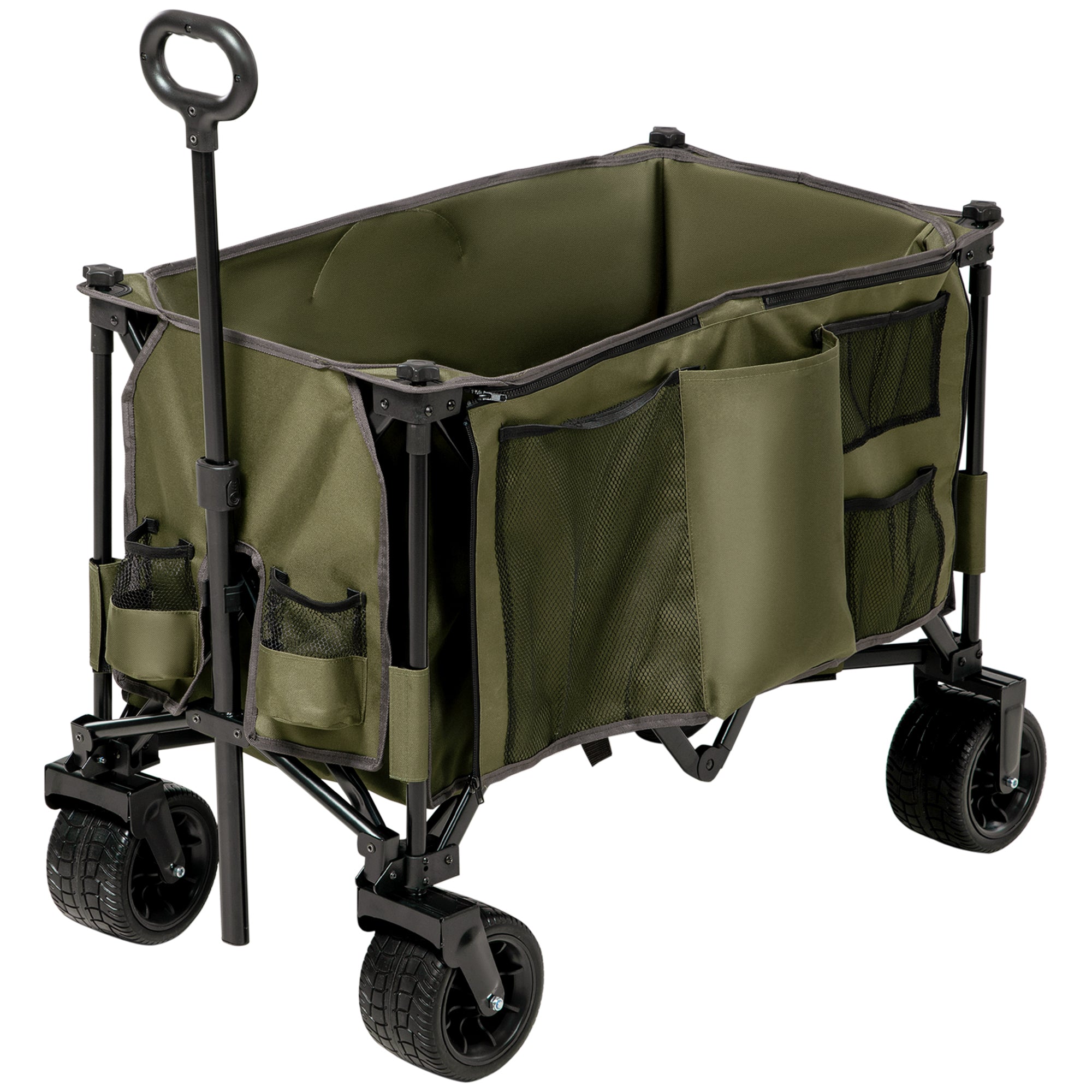 Outsunny Folding Garden Trolley, Cargo Traile on Wheels, Collapsible Camping Trolley, Outdoor Utility Wagon with Steel Frame and Oxford Fabric, Green - North Peak Garden Furniture