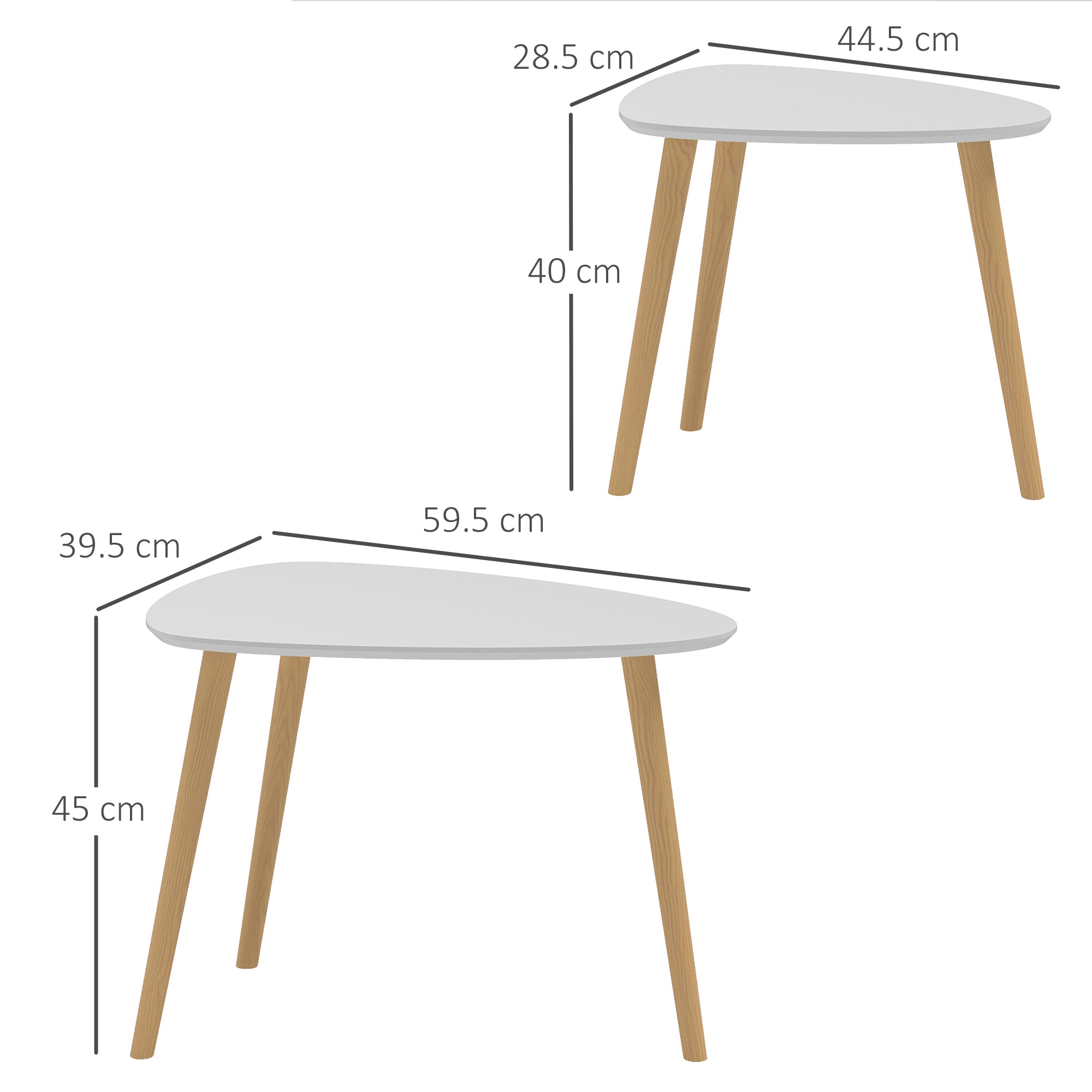 HOMCOM Nesting Coffee Table, Set of 2 Side Tables, Stacking End Tables with Solid Wood Legs, for Living Room Bedroom, Light Grey - North Peak Garden Furniture