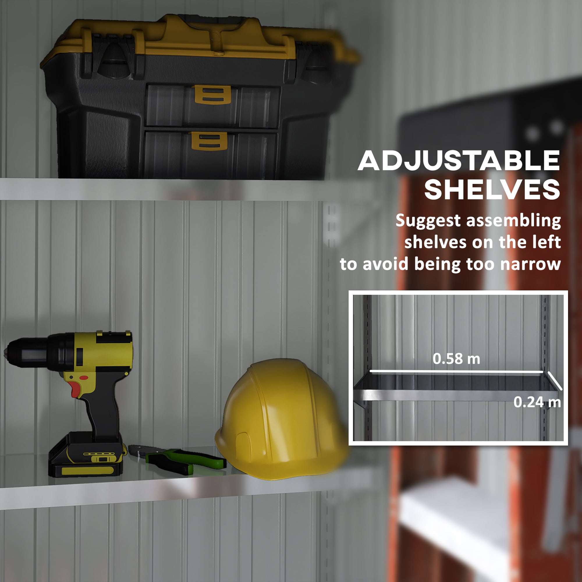 Outsunny Metal Garden Shed, Outdoor Lean-to Shed for Tool Motor Bike, with Adjustable Shelf, Lock, Gloves, 5'x3'x6', Brown - North Peak Garden Furniture