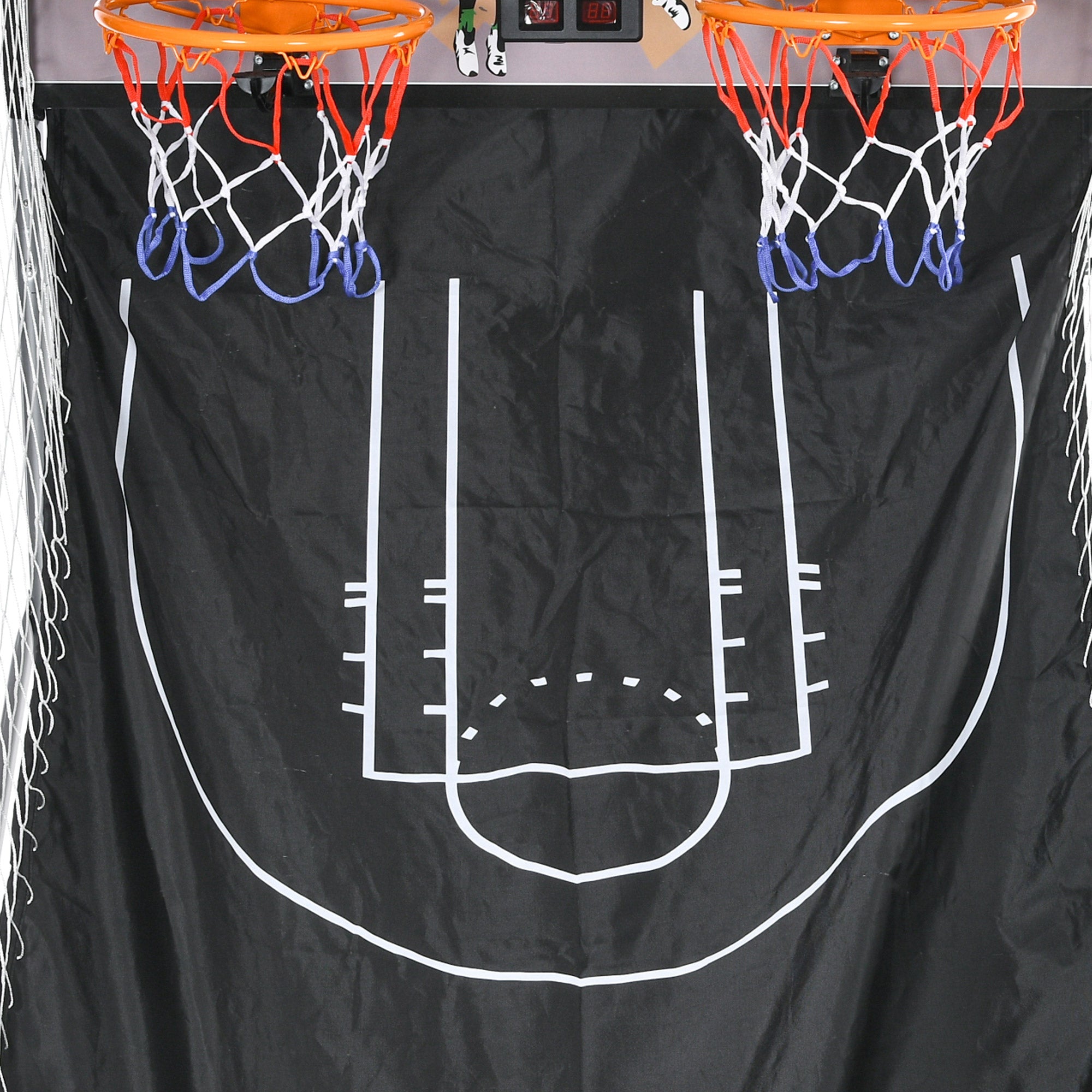SPORTNOW Foldable Double-Hoop Basketball Arcade Game, with Eight Modes, Four Basketballs, Electronic Scoreboard, Sound Effects - North Peak Garden Furniture