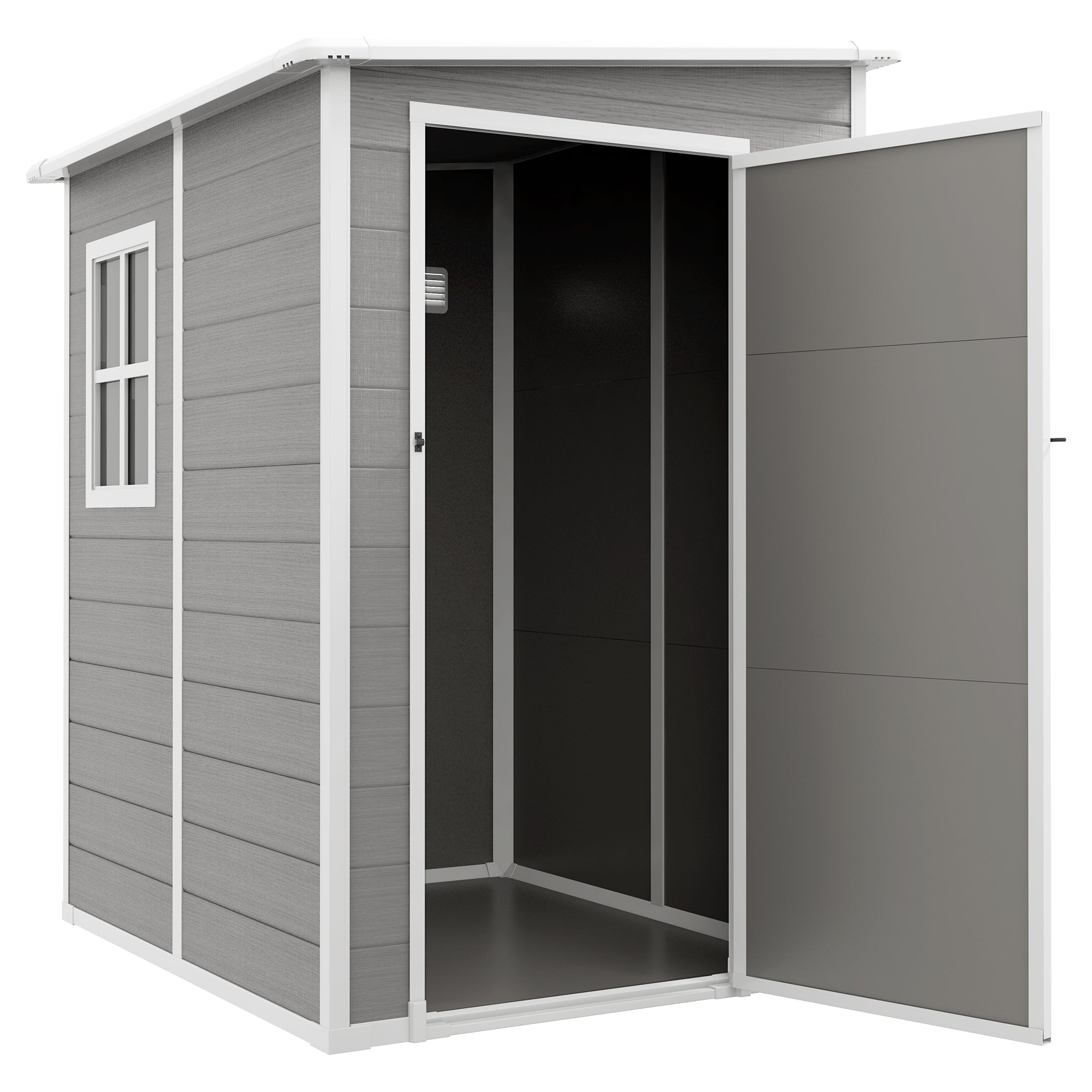 Outsunny 4'x5' Garden Storage Shed, Lean to Shed, Lockable Garden Shed with Window, Vent and Plastic Roof, Grey