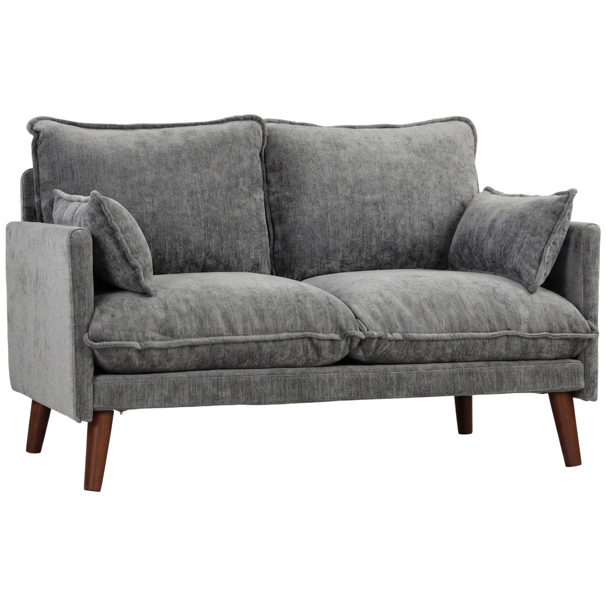 HOMCOM 2 Seater Sofa, Loveseat Sofa with Spring Cushions, Wide and Deep Seat, Wood Legs, Grey