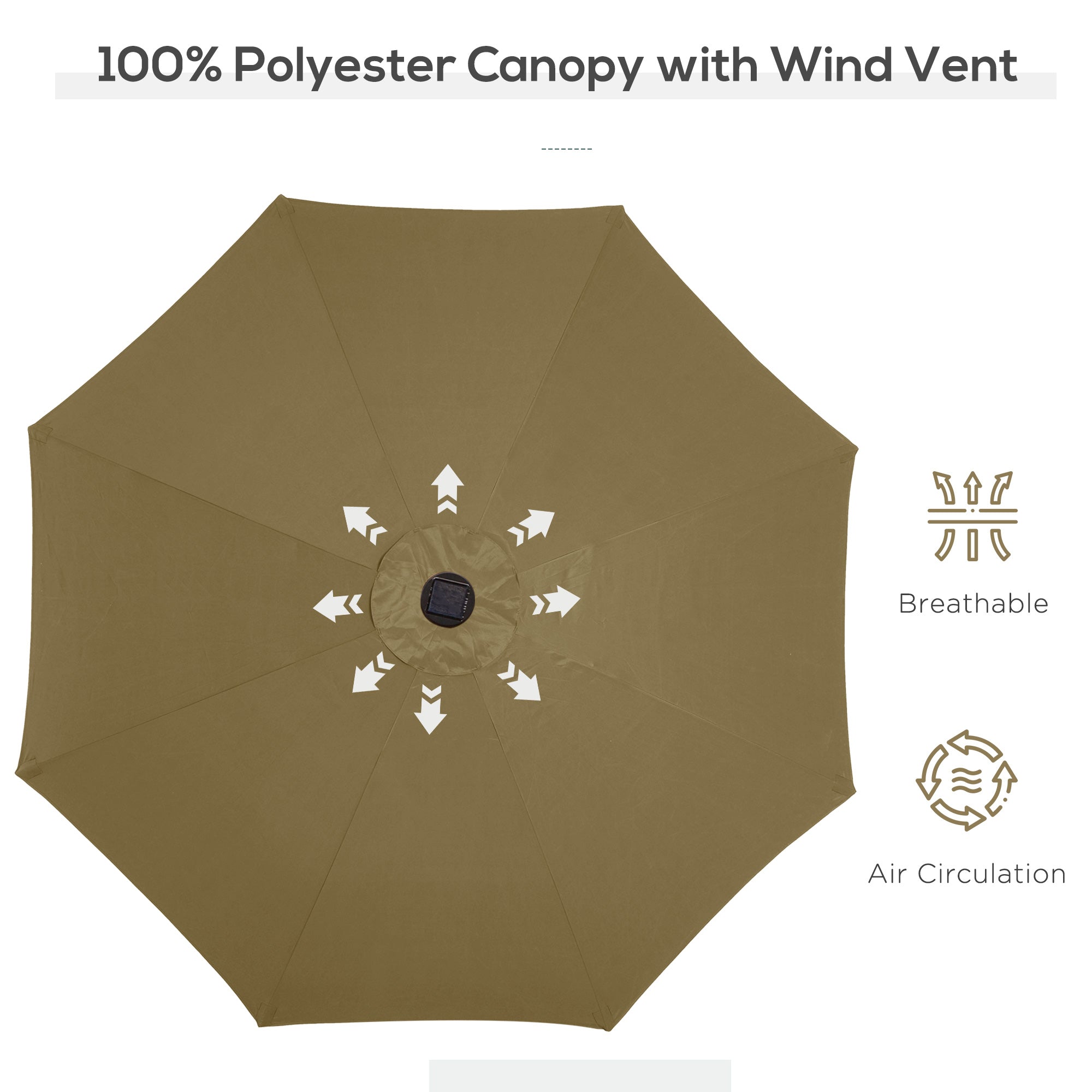 Outsunny 2.7m Patio Garden Umbrella Outdoor Parasol with Tilt Crank and 24 LEDs Lights (Brown) - North Peak Garden Furniture