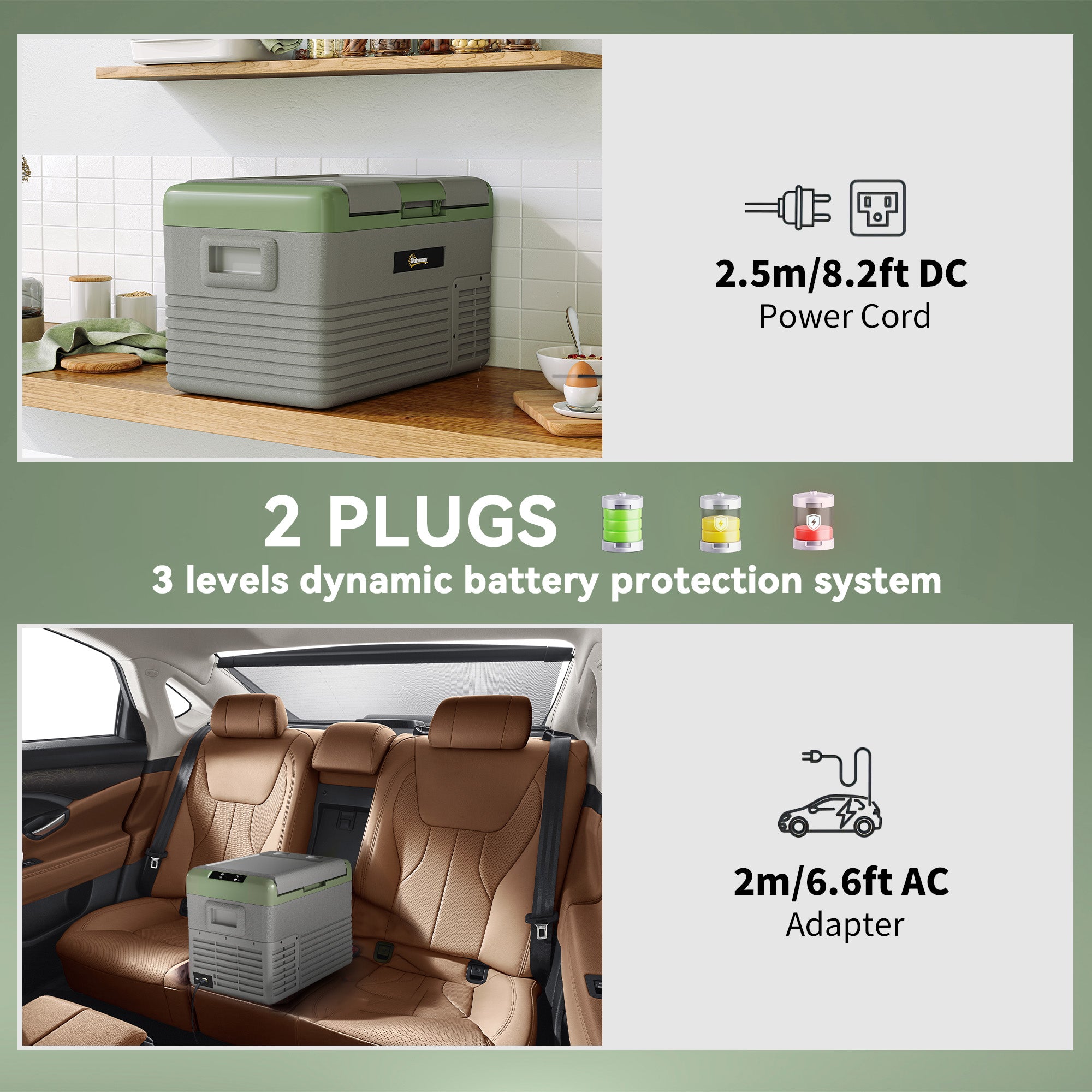 Outsunny 30L Portable Car Refrigerator - Light Green and Grey - North Peak Garden Furniture