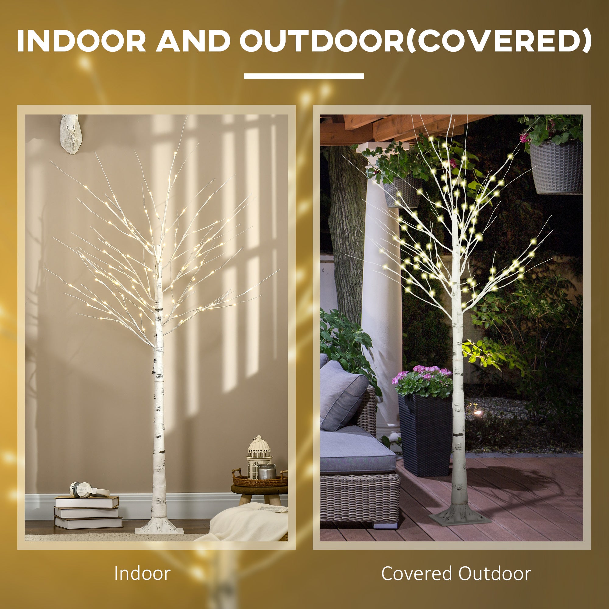 HOMCOM 6ft Artificial White Birch Tree Light with Warm White Pre-Lit LED Light for Indoor and Covered Outdoor Use - North Peak Garden Furniture