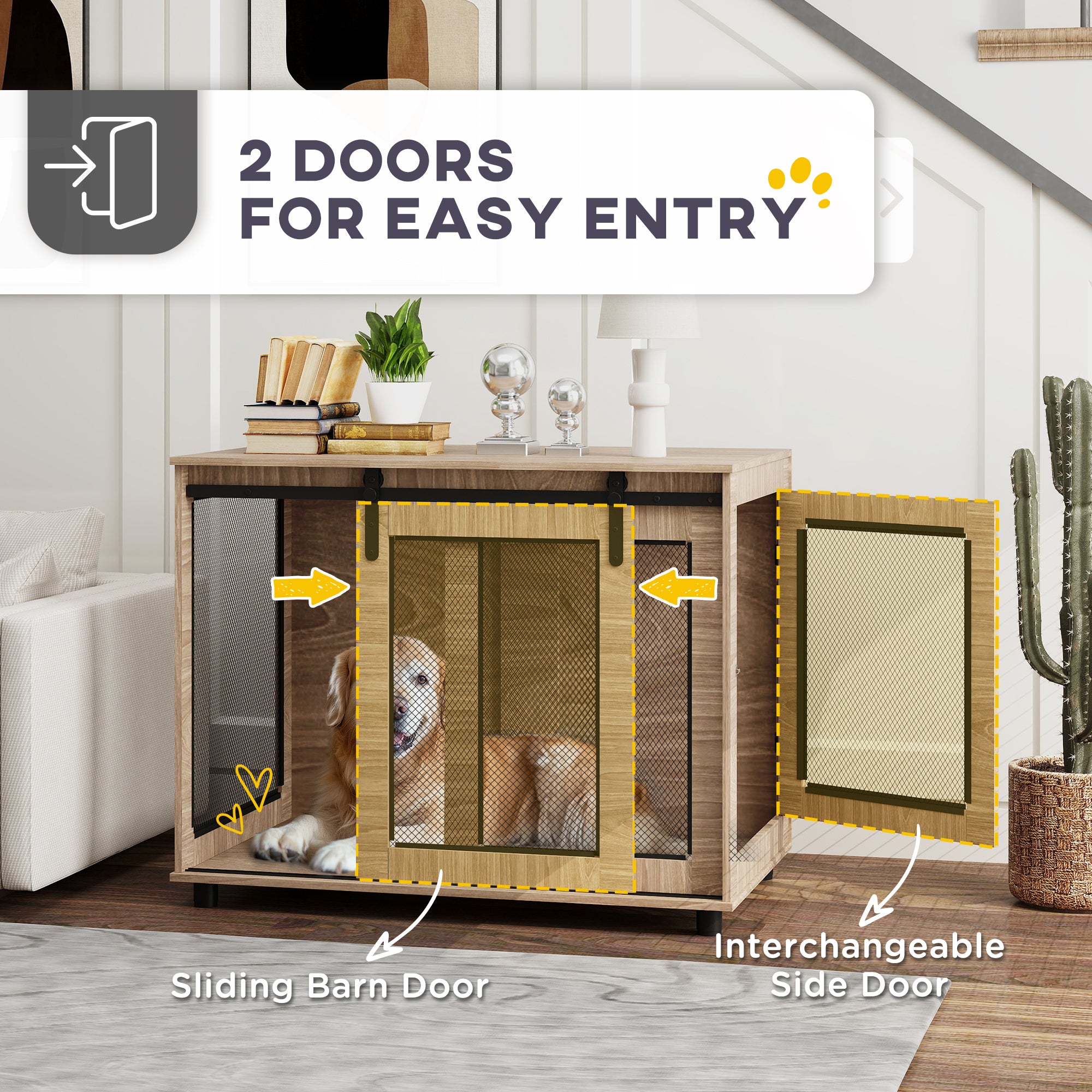 PawHut Dog Crate Furniture with Sliding Door for Large Dogs, 98 x 60 x 78cm, Walnut Brown - North Peak Garden Furniture
