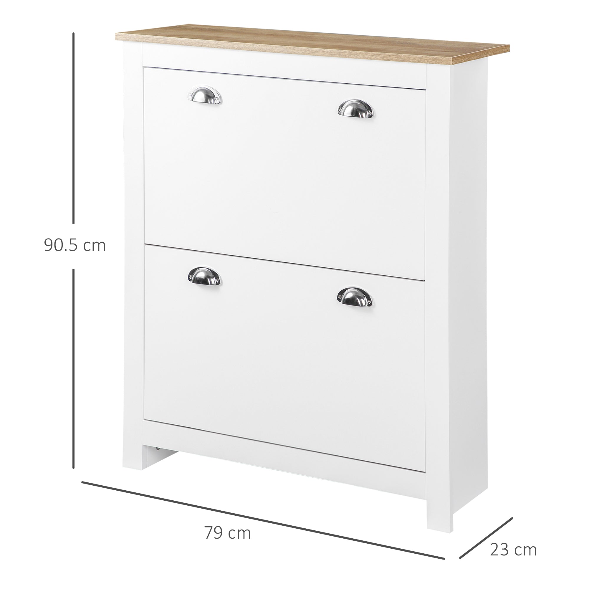 HOMCOM 2 Drawer Shoe Cabinet Modern Narrow Shoe Cupboard Hallway Wooden Storage Organiser with Flip Doors Adjustable Shelf for 12 Pairs White - North Peak Garden Furniture