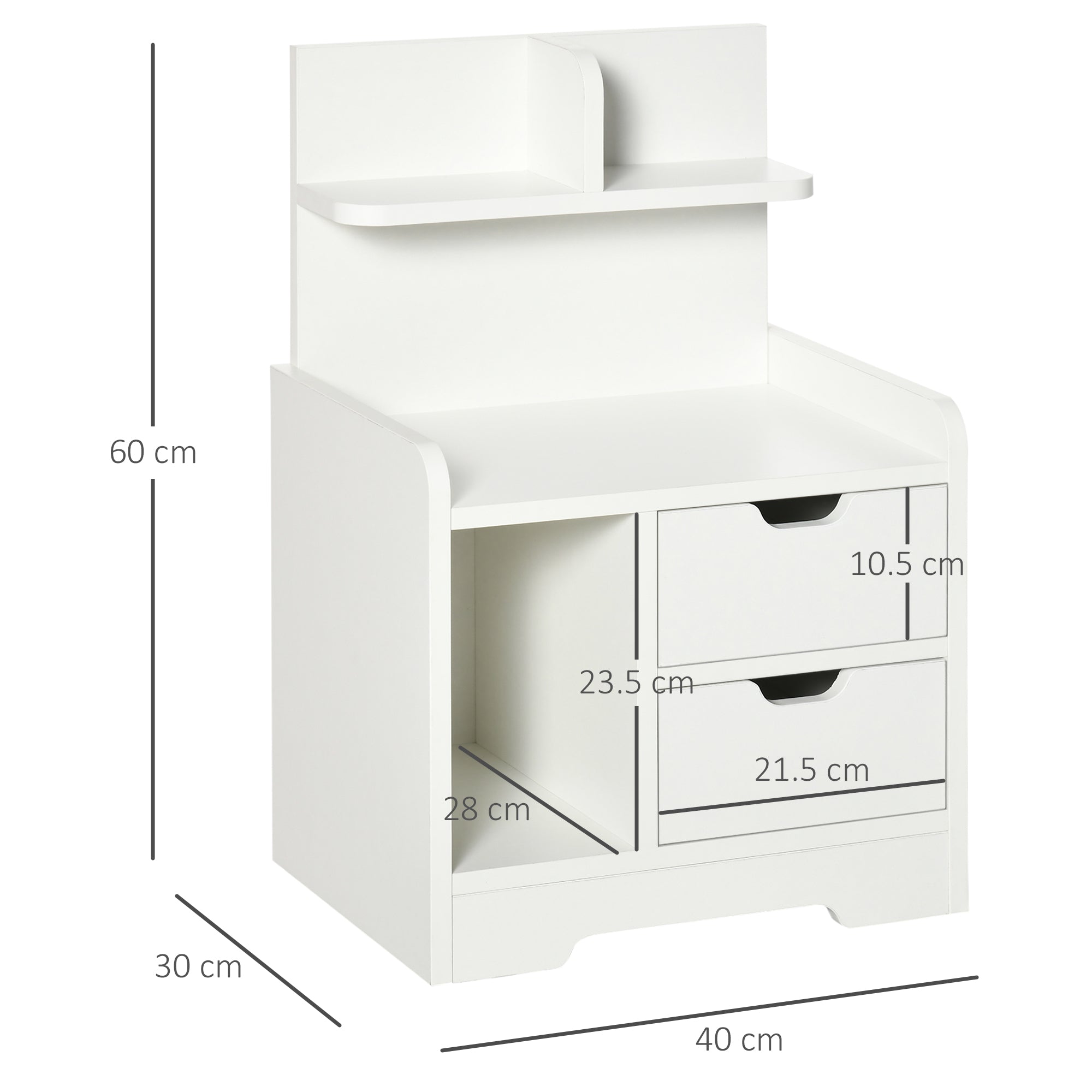 HOMCOM Bedside Table, Small Bedside Cabinet with 2 Drawers and Storage Shelves, Accent Table for Living Room, Bedroom, White - North Peak Garden Furniture
