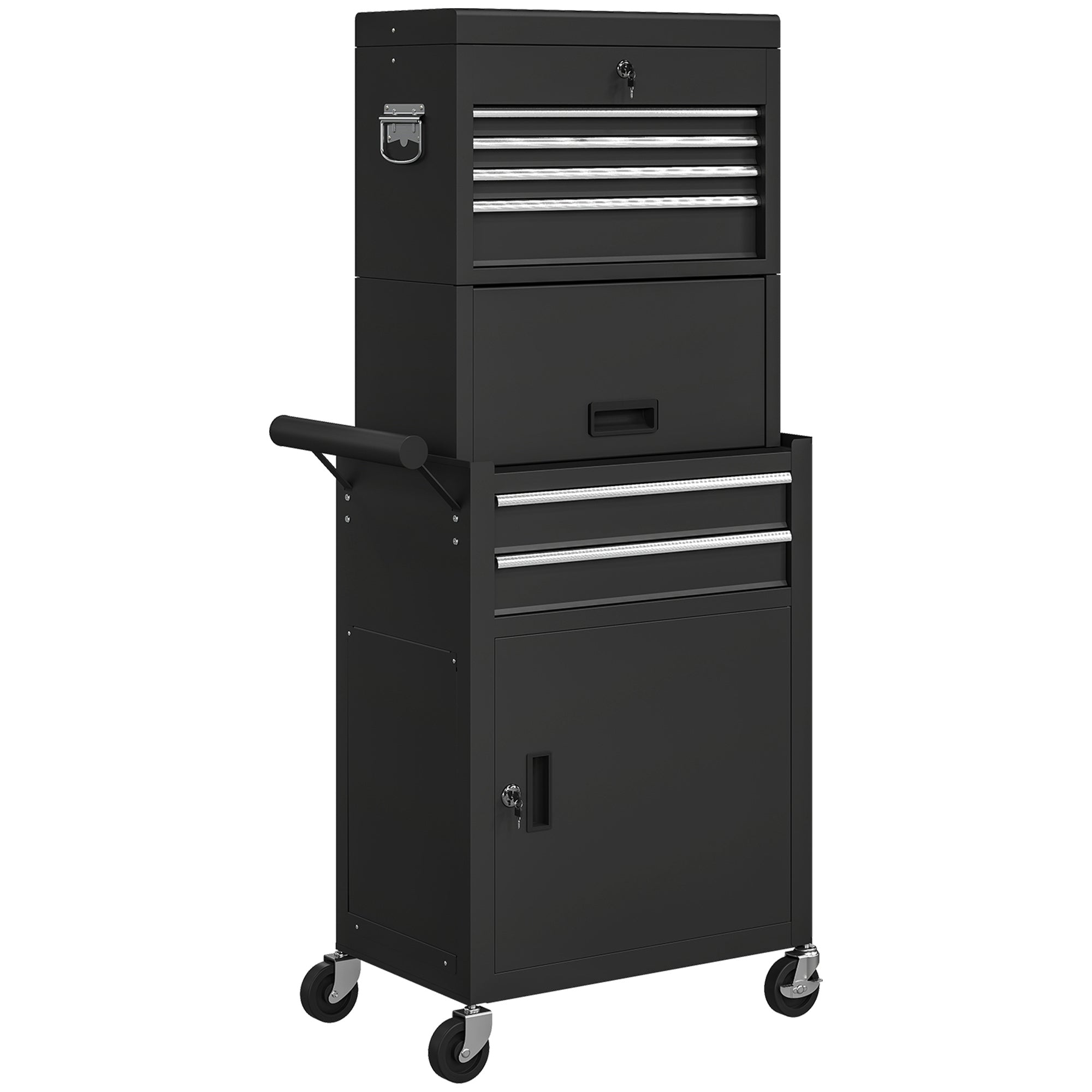 HOMCOM Three-Part Steel Locking Tool Chest - Black