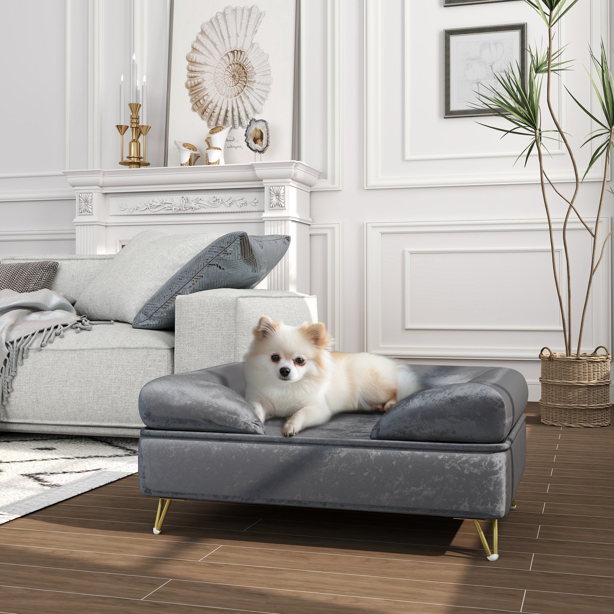 PawHut Cat Sofa Pet Couch w/ Removable Backrest, Soft Cushion, Washable Cover, for Small and Medium Sized Dogs, Grey - North Peak Garden Furniture